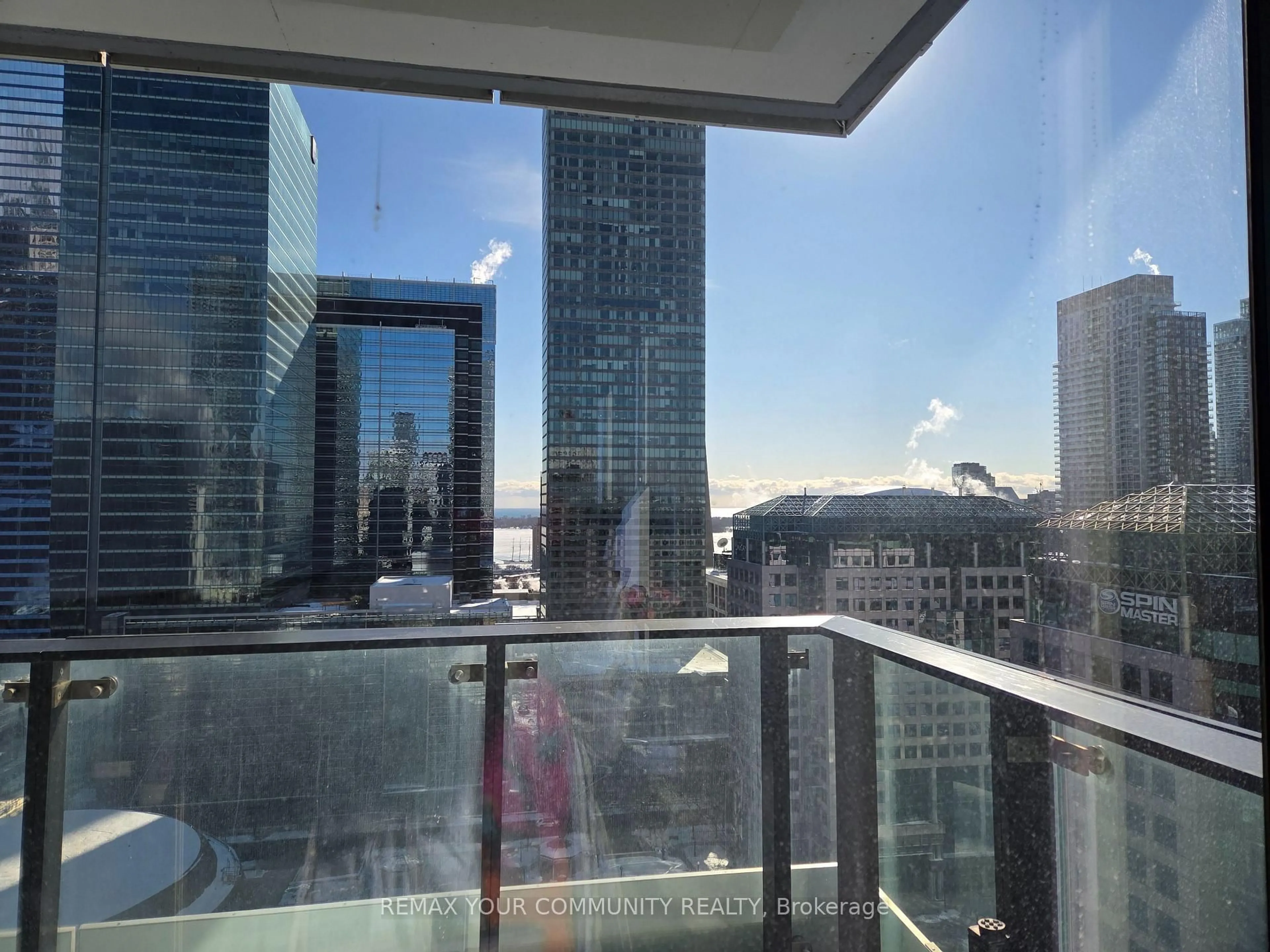 Balcony in the apartment, city buildings view from balcony for 224 King St #2107, Toronto Ontario M5V 1H8