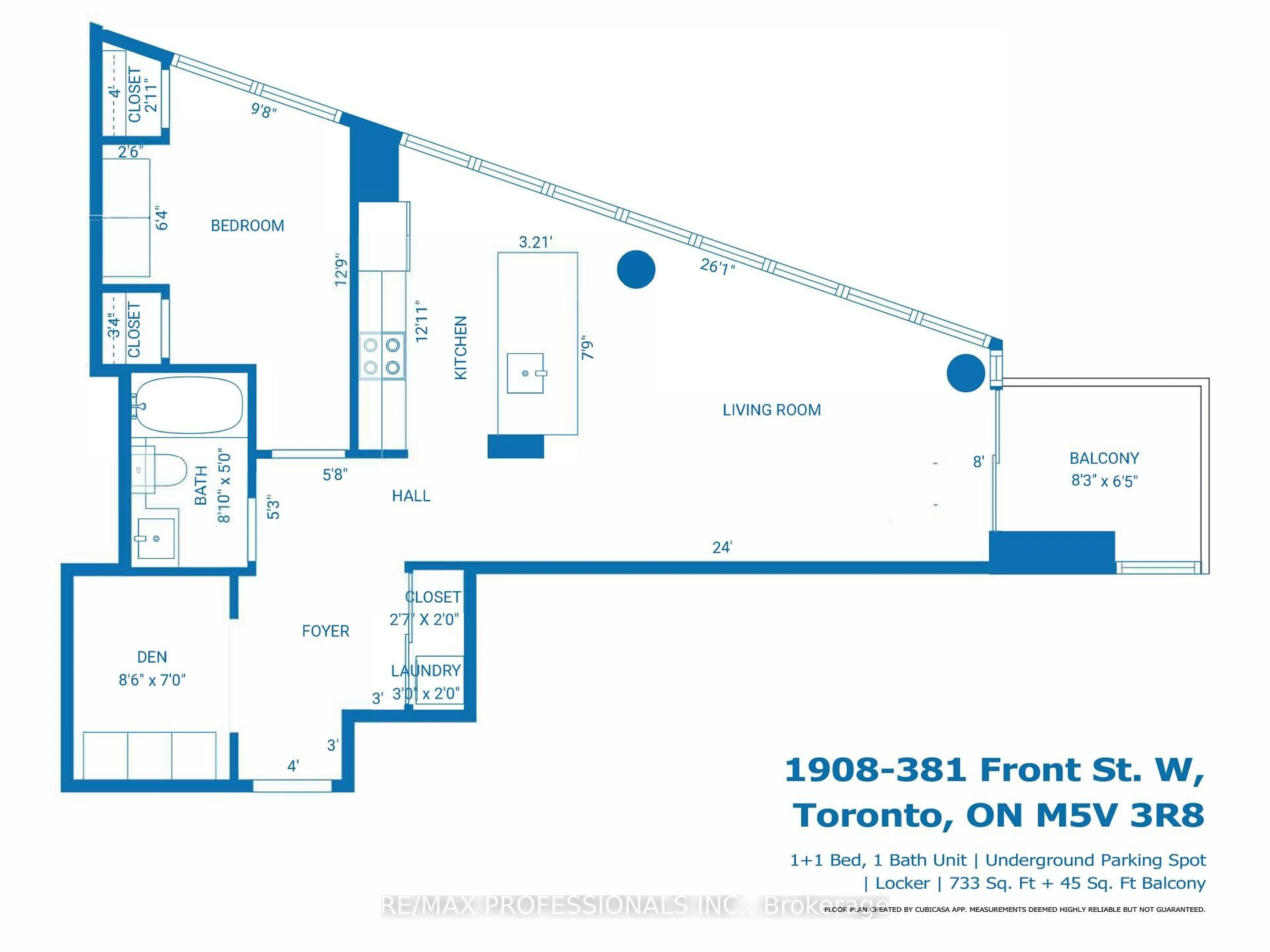 Floor plan for 381 Front St #1908, Toronto Ontario M5V 3R8