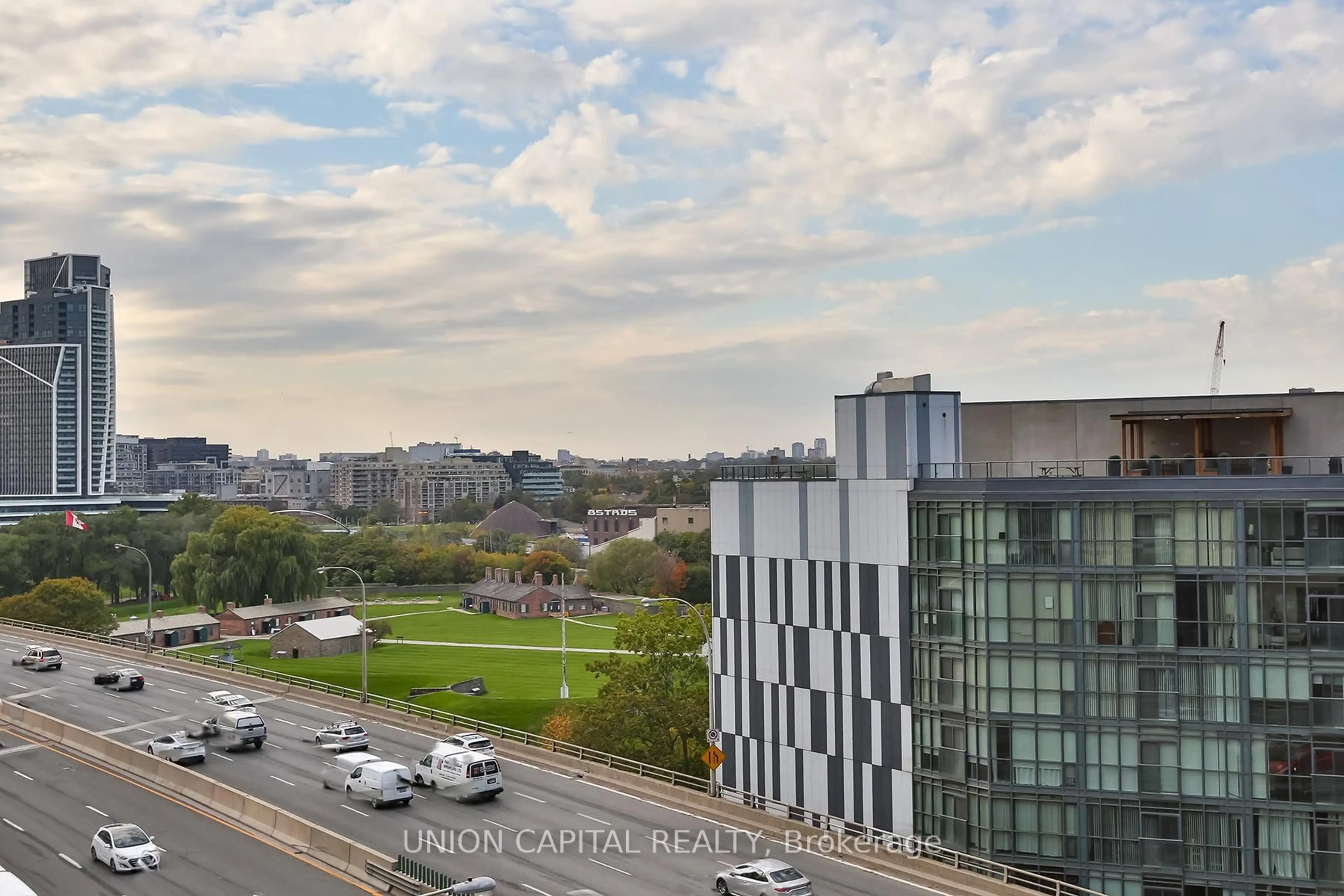 A pic from outside/outdoor area/front of a property/back of a property/a pic from drone, city buildings view from balcony for 20 Bruyeres Mews #1103, Toronto Ontario M5V 0G8