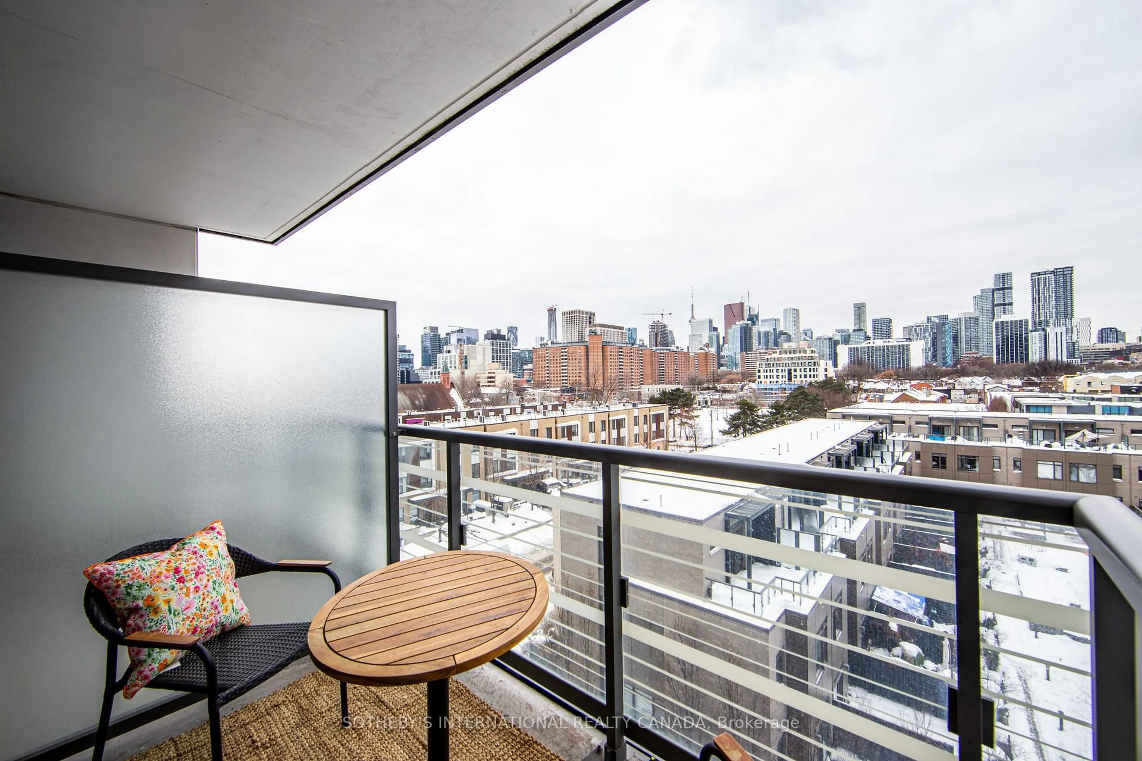 Balcony in the apartment, city buildings view from balcony for 200 Sackville St #506, Toronto Ontario M5A 0C4