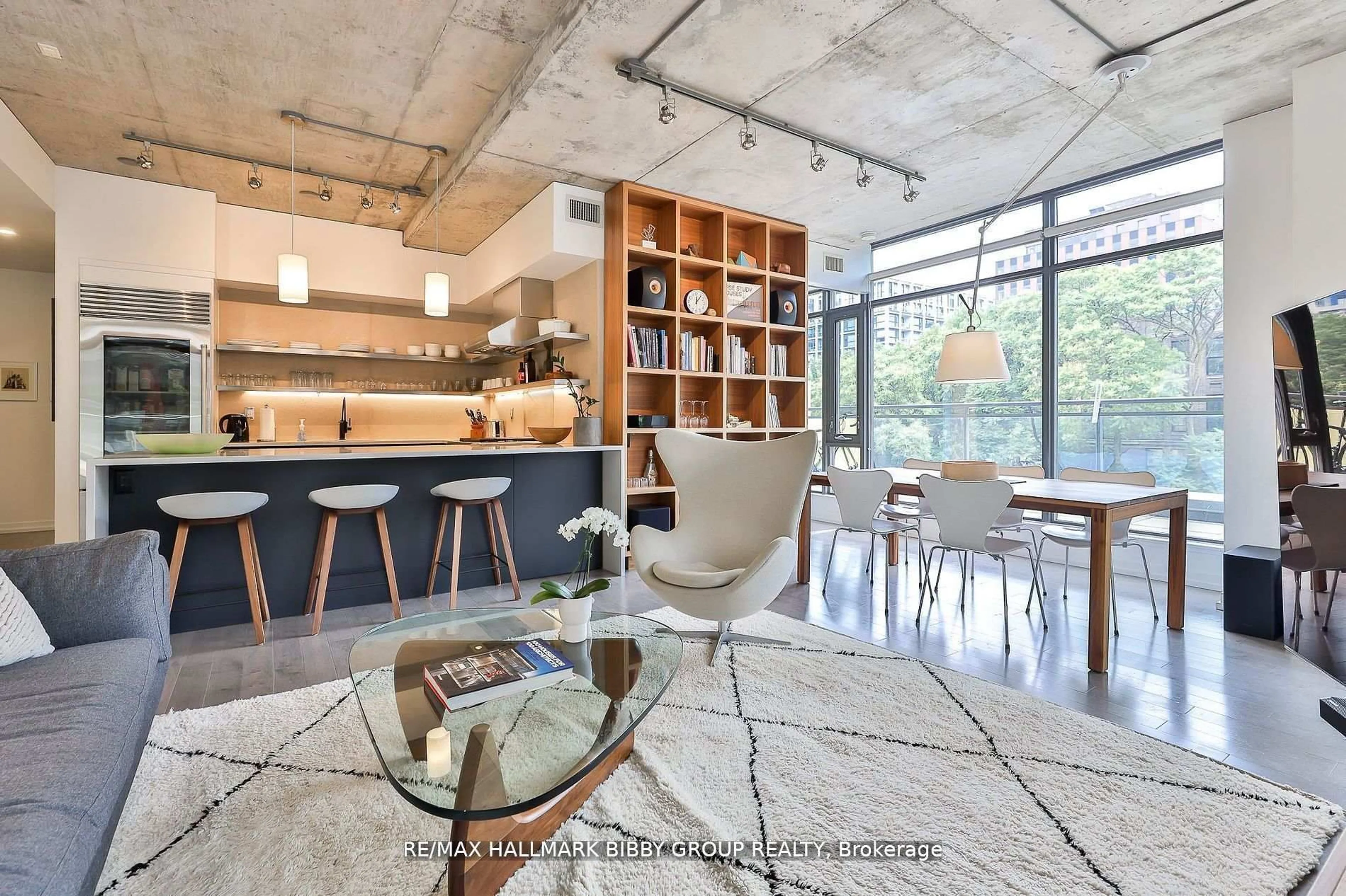 Open concept kitchen, cement floor for 10 Morrison St #305, Toronto Ontario M5V 2T8