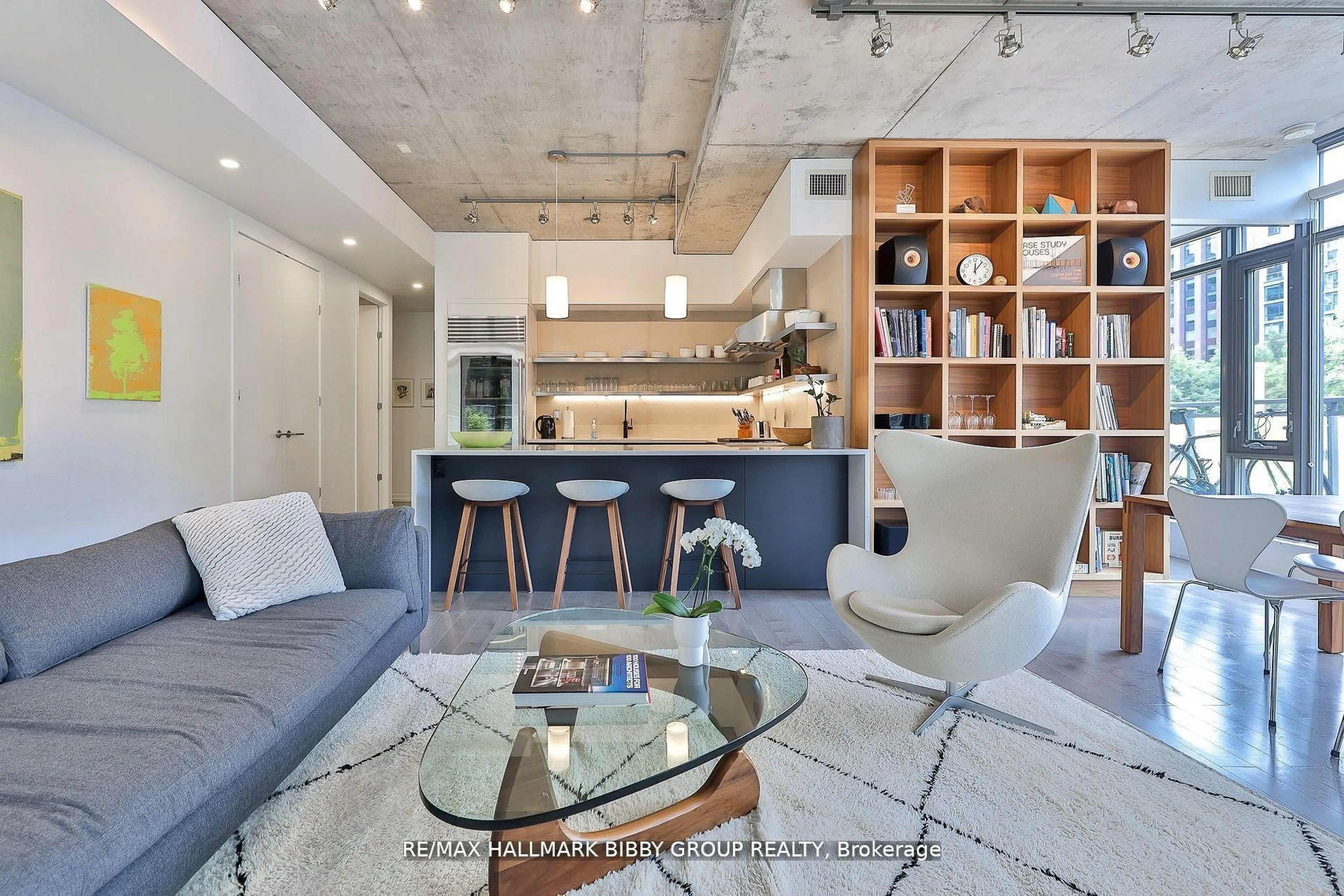 Open concept kitchen, cement floor for 10 Morrison St #305, Toronto Ontario M5V 2T8