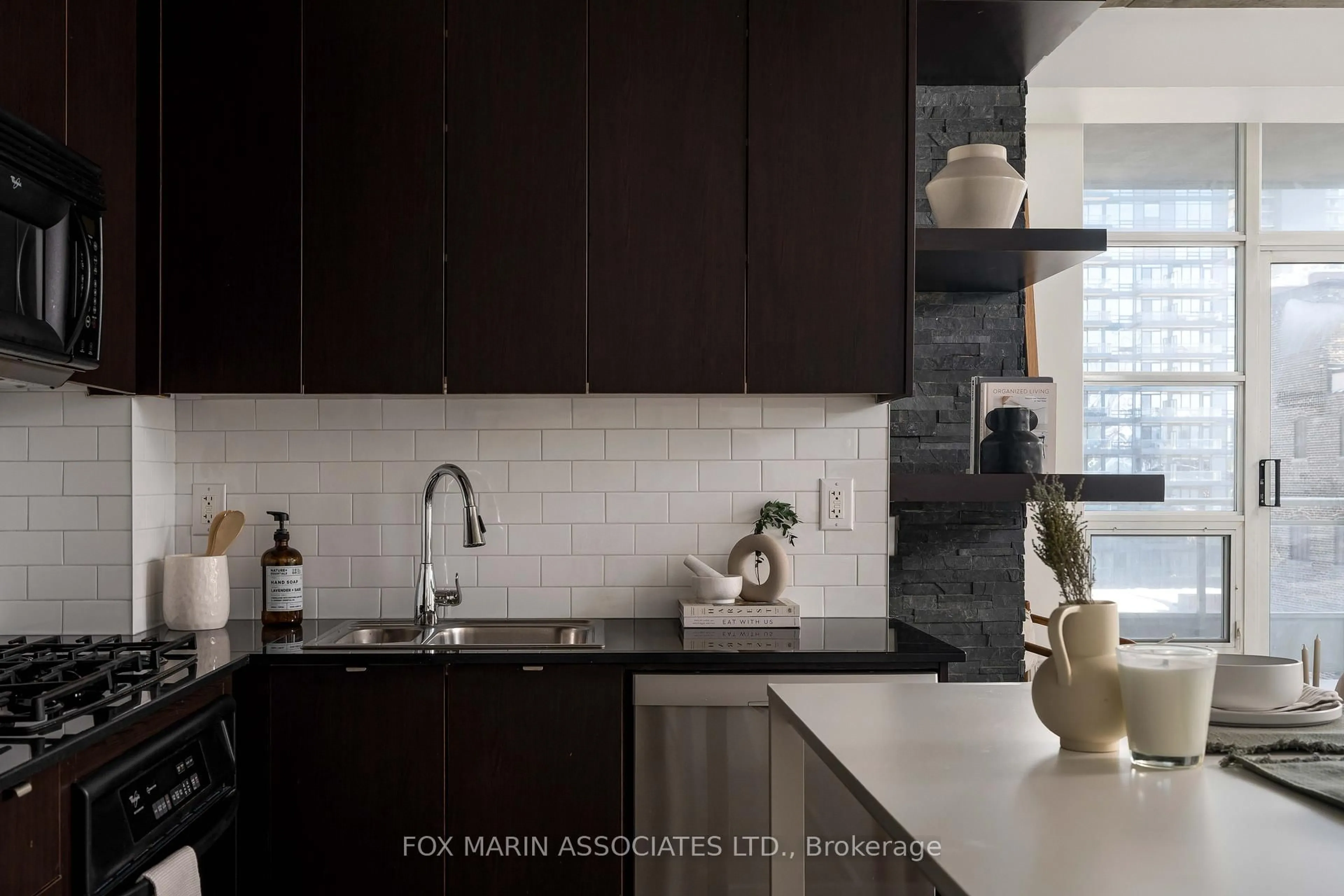 Contemporary kitchen, ceramic/tile floor for 23 Brant St #703, Toronto Ontario M5V 2L5