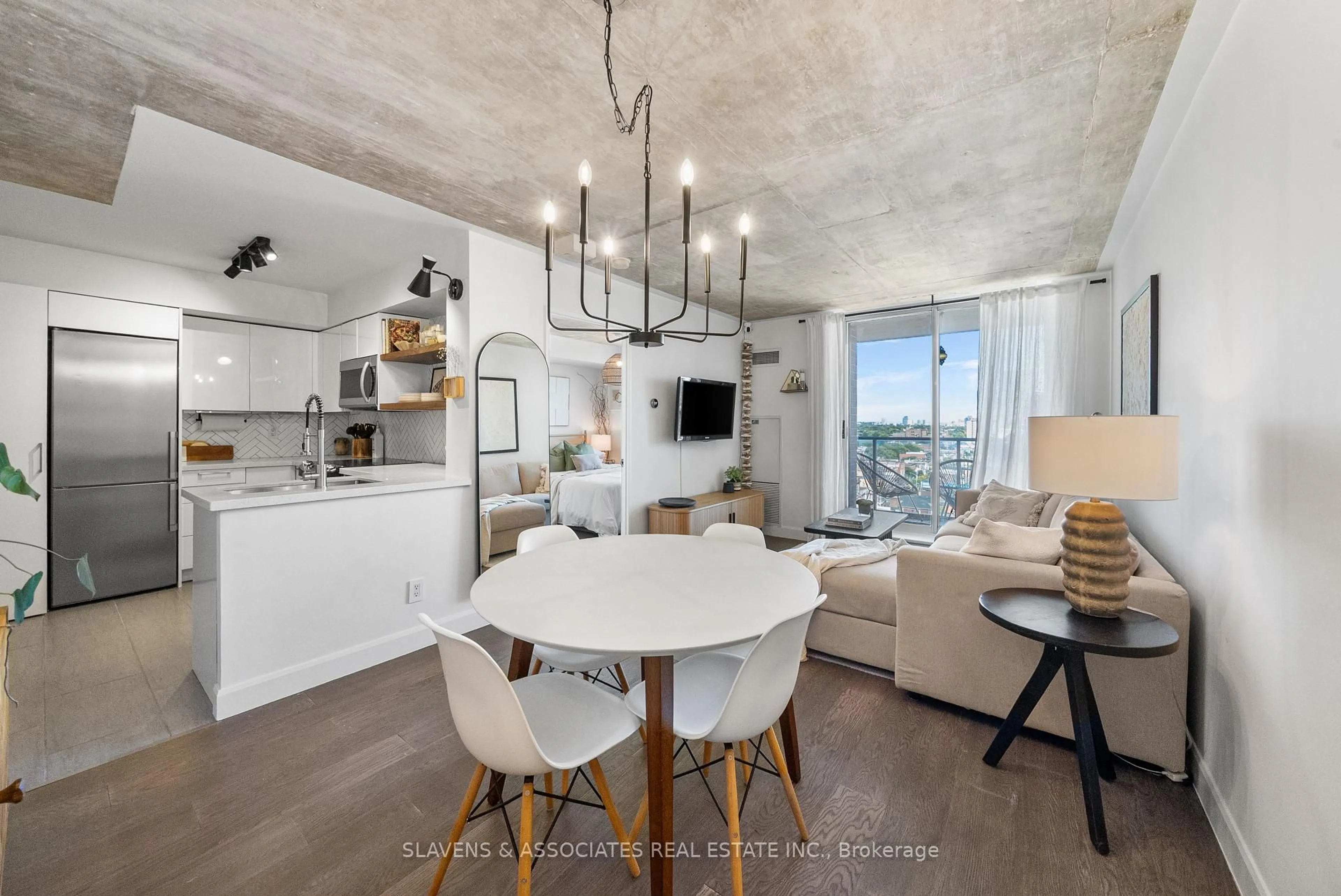 Open concept kitchen, cement floor for 1369 Bloor St #1402, Toronto Ontario M6P 4J4