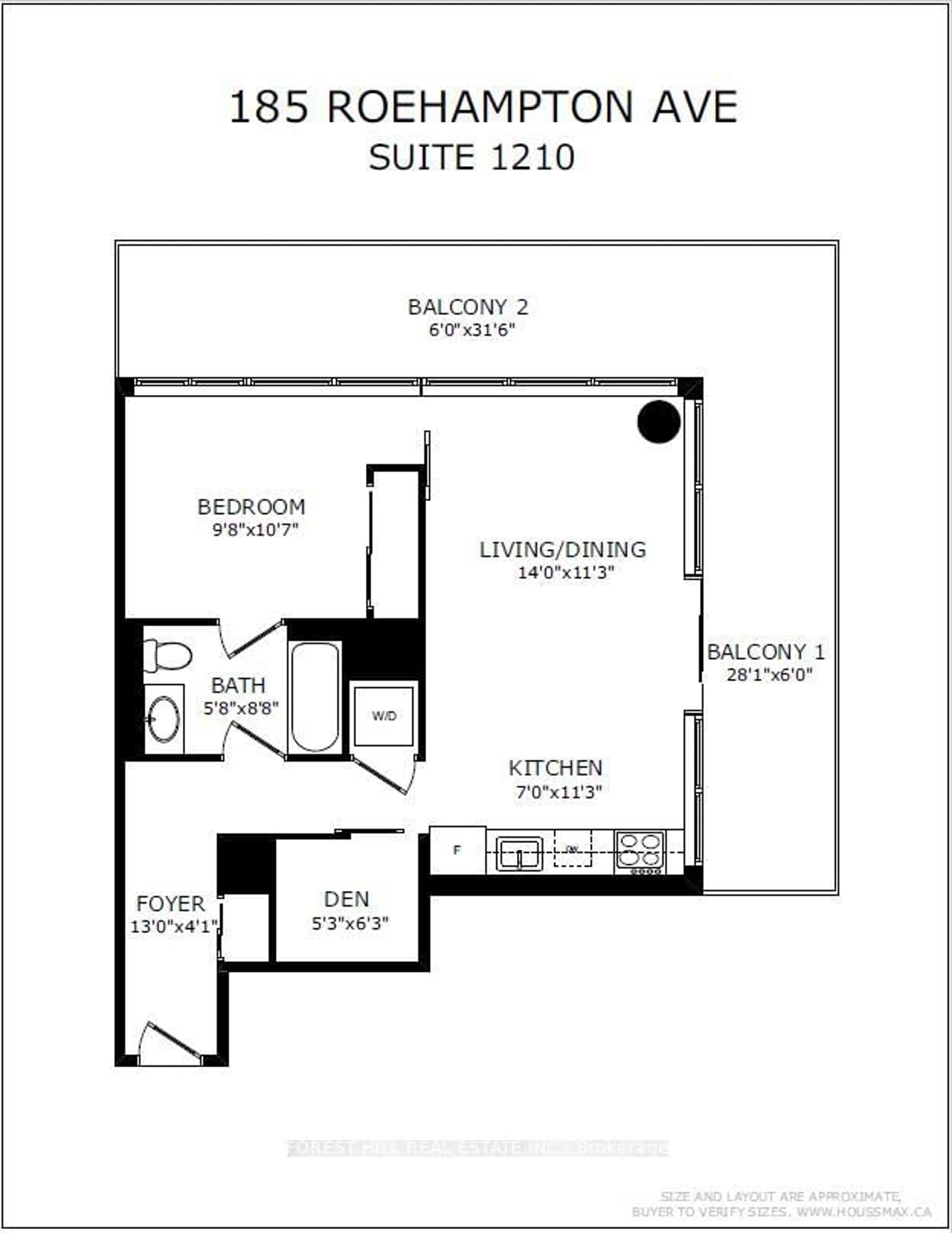 Floor plan for 185 Roehampton Ave #1210, Toronto Ontario M4P 1R4