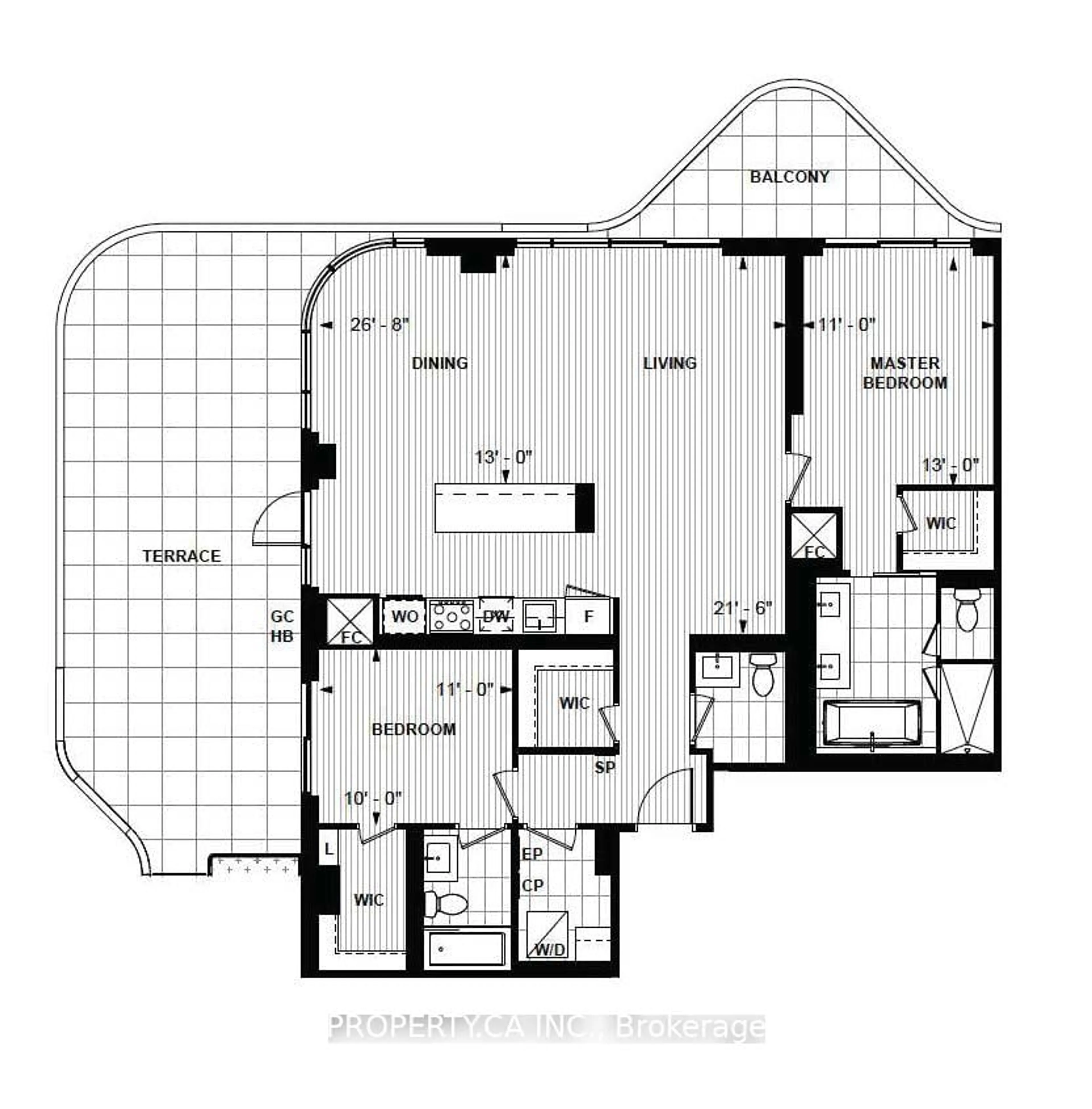 Floor plan for 155 Merchants Wharf #1331, Toronto Ontario M5B 1A6