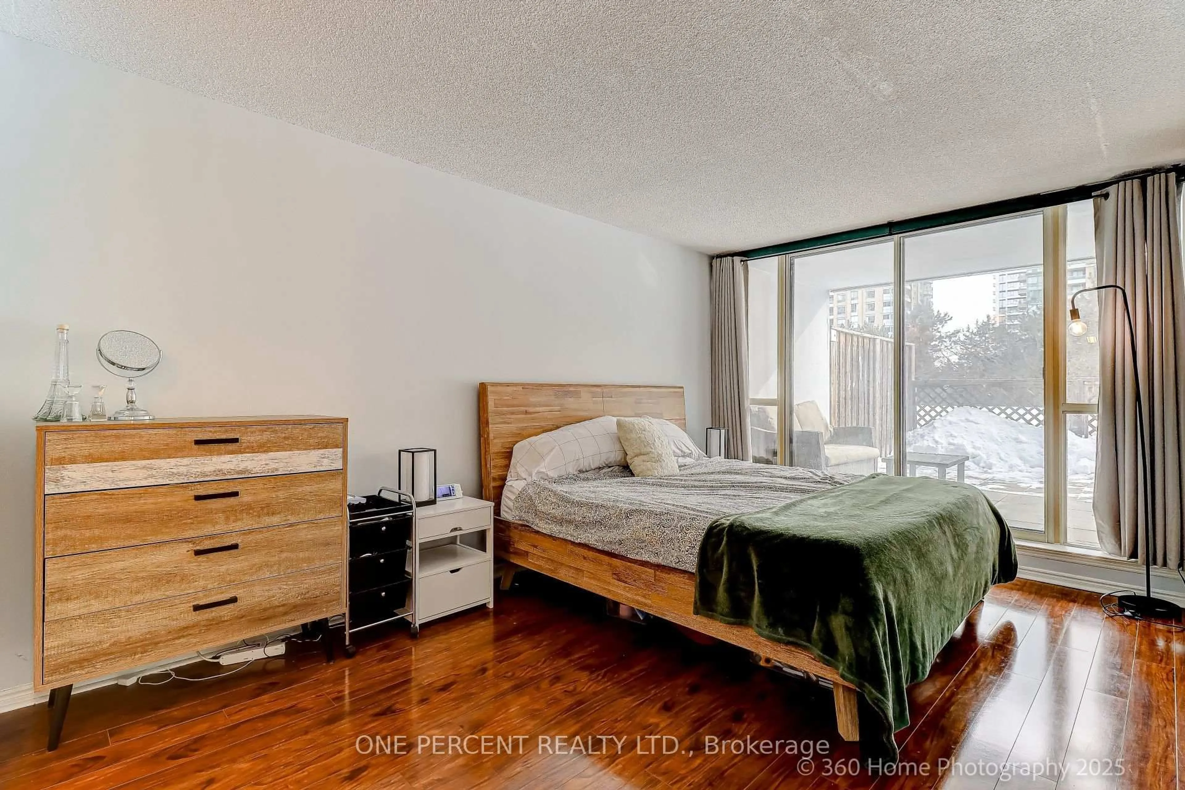 Bedroom with bed, wood/laminate floor for 7 Bishop Ave #201, Toronto Ontario M2M 4J4