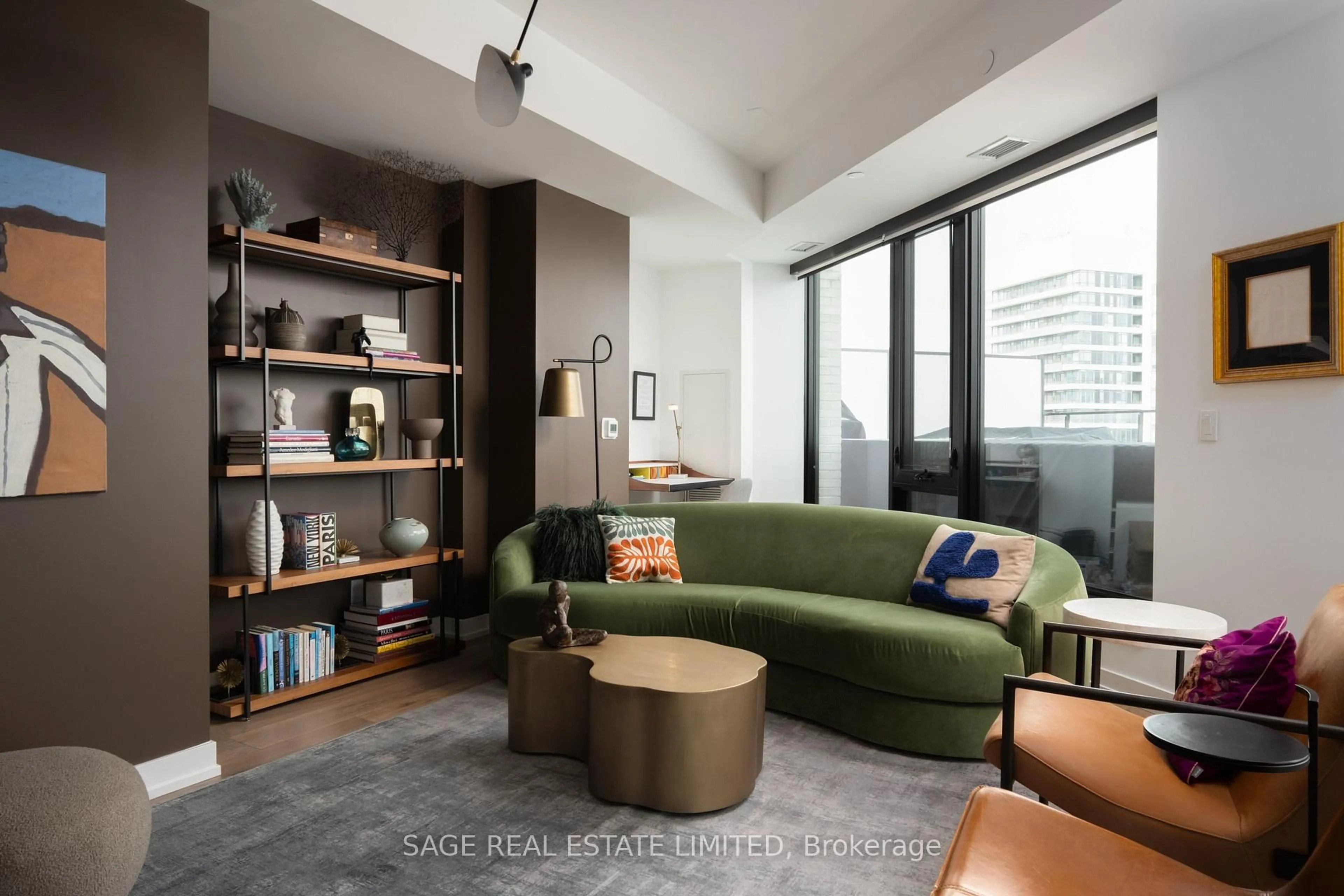 Living room with furniture, cement floor for 200 Sudbury St #1301, Toronto Ontario M6J 0H1