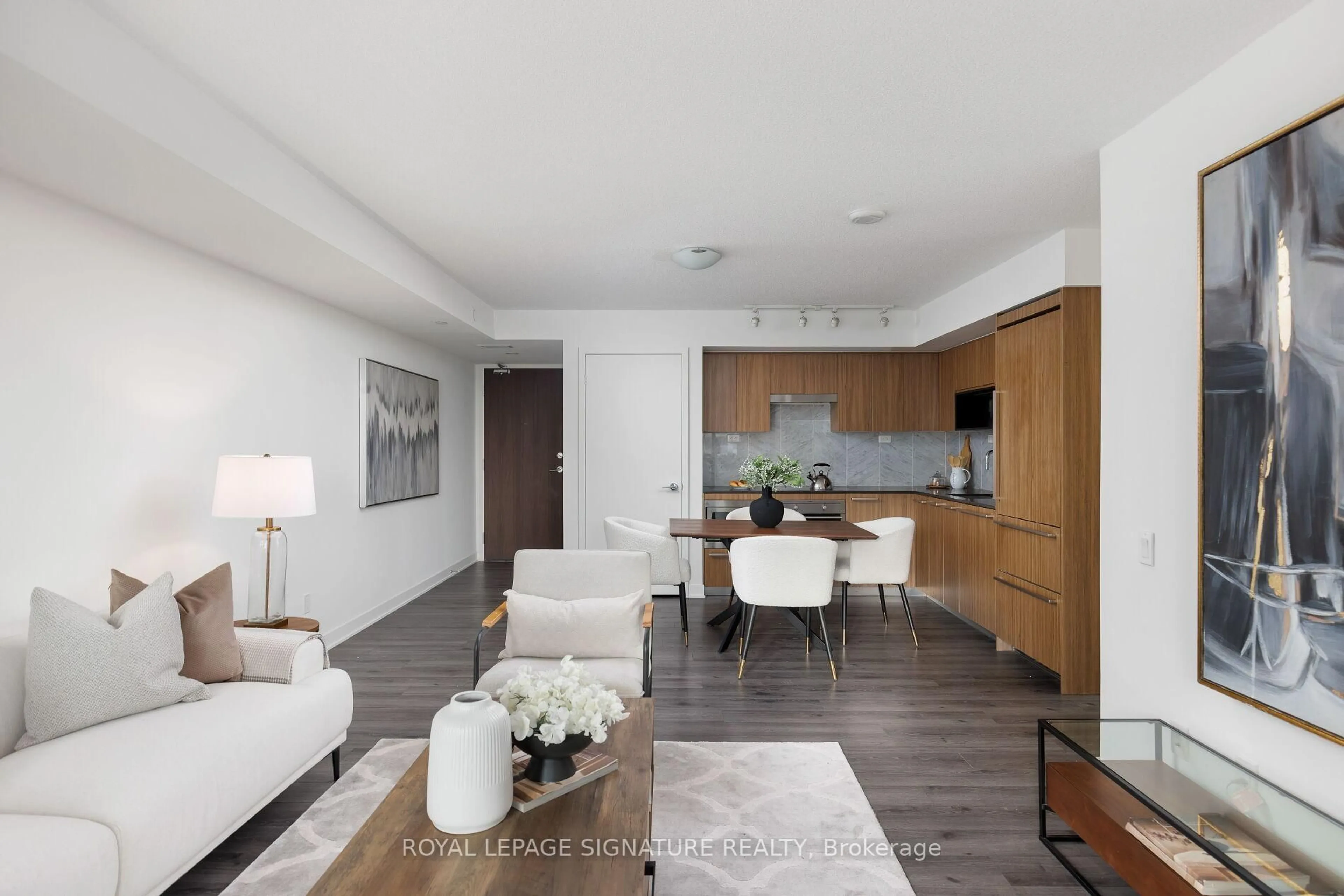 Living room with furniture, wood/laminate floor for 70 Queens Wharf Rd #712, Toronto Ontario M5V 0J2