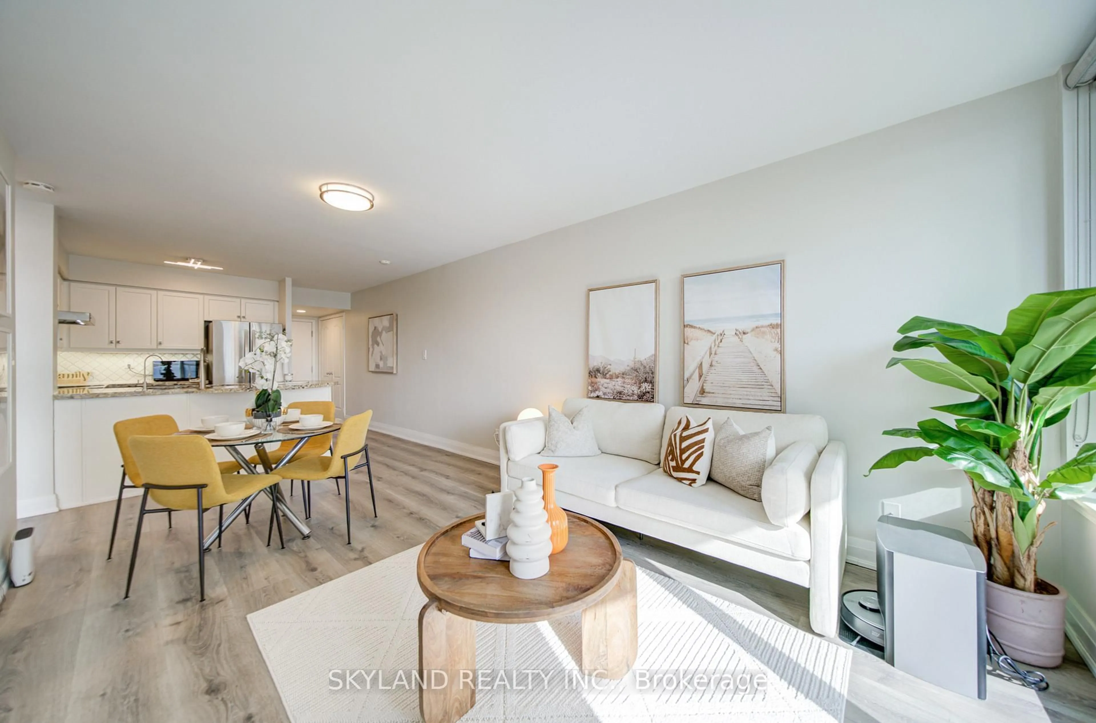 Living room with furniture, wood/laminate floor for 8 Rean Dr #1511, Toronto Ontario M2K 3B9