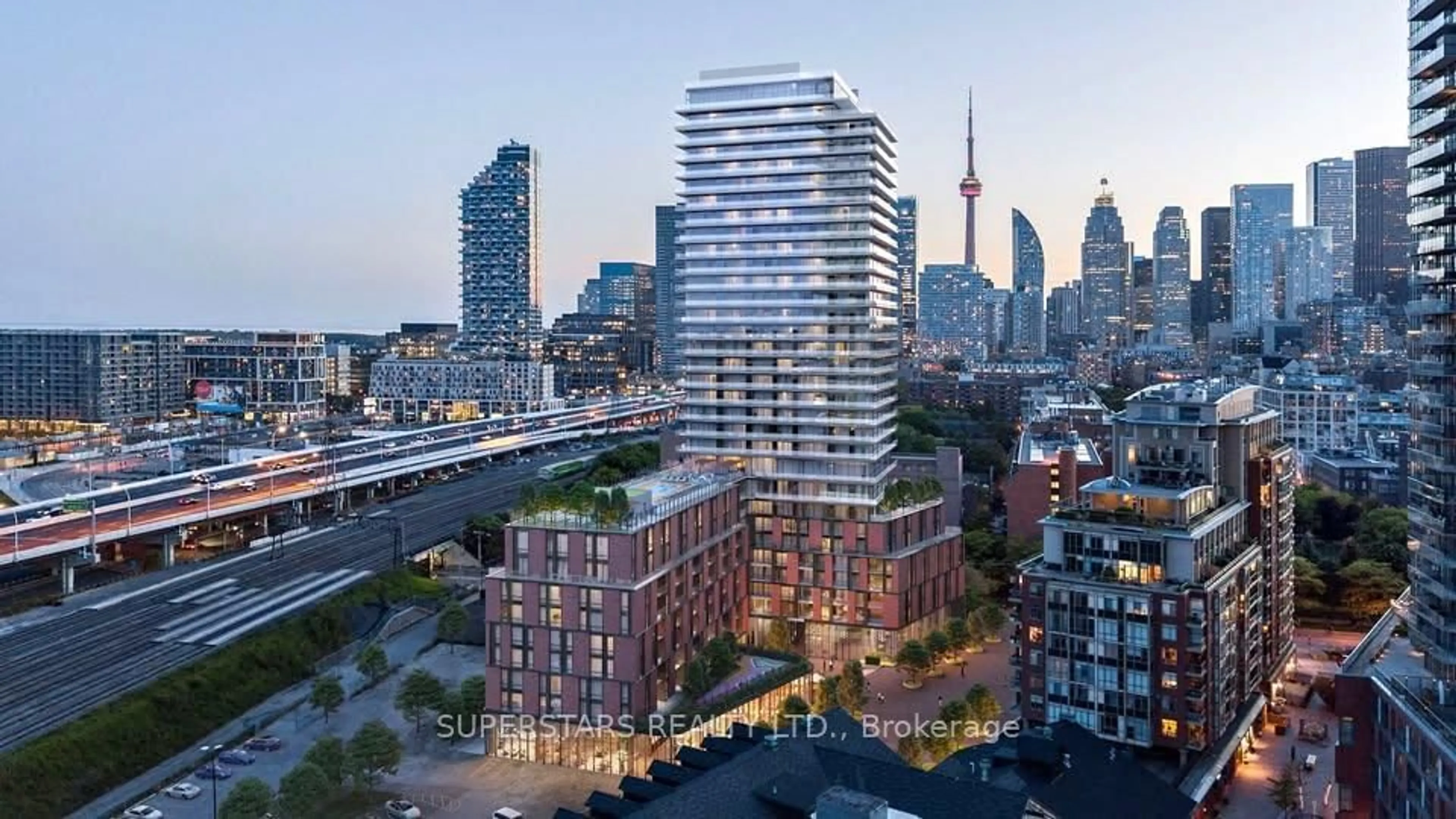 A pic from outside/outdoor area/front of a property/back of a property/a pic from drone, city buildings view from balcony for 35 Parliament St #601, Toronto Ontario M5A 0Z5