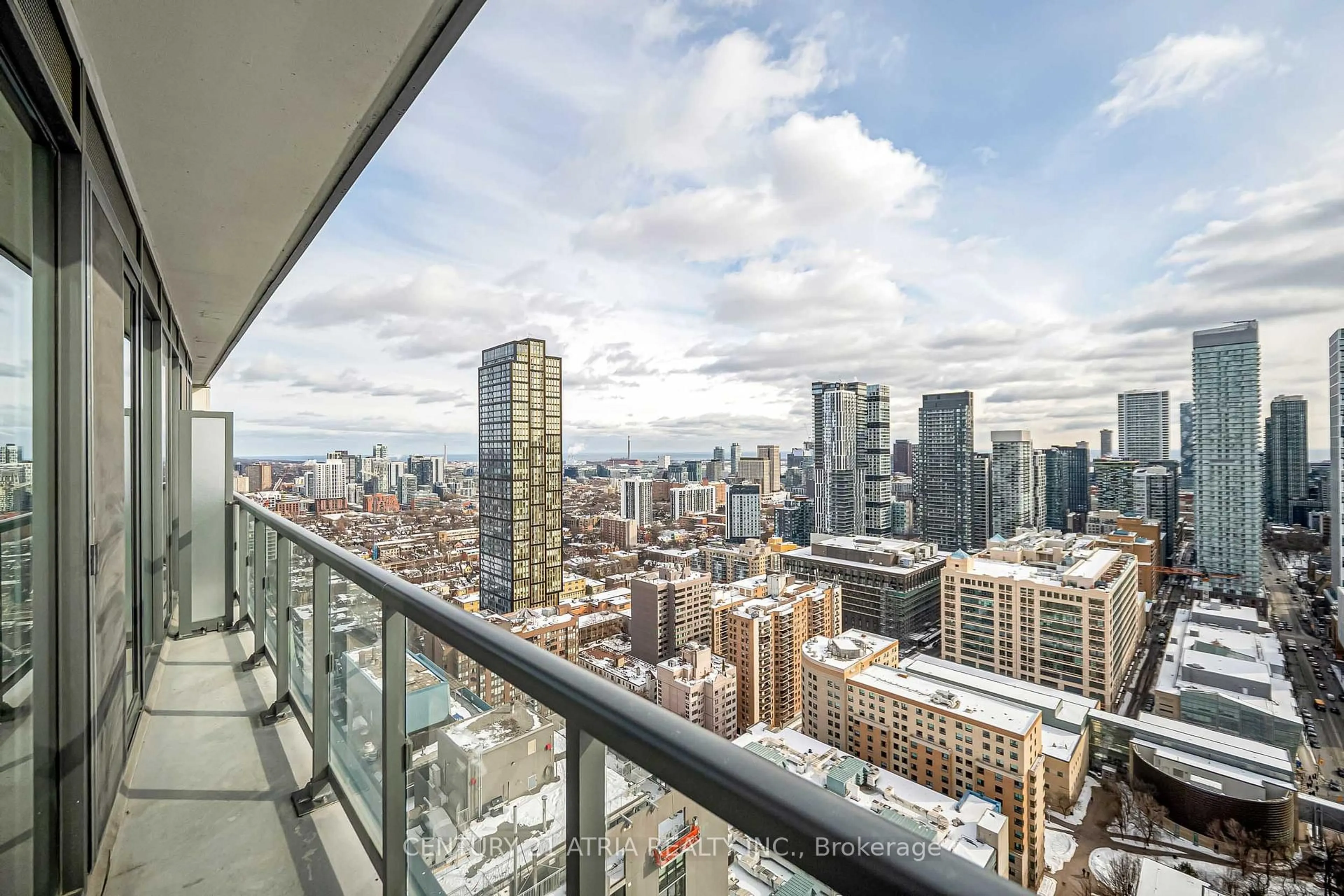 Balcony in the apartment, city buildings view from balcony for 89 McGill St #3209, Toronto Ontario M5B 0B1