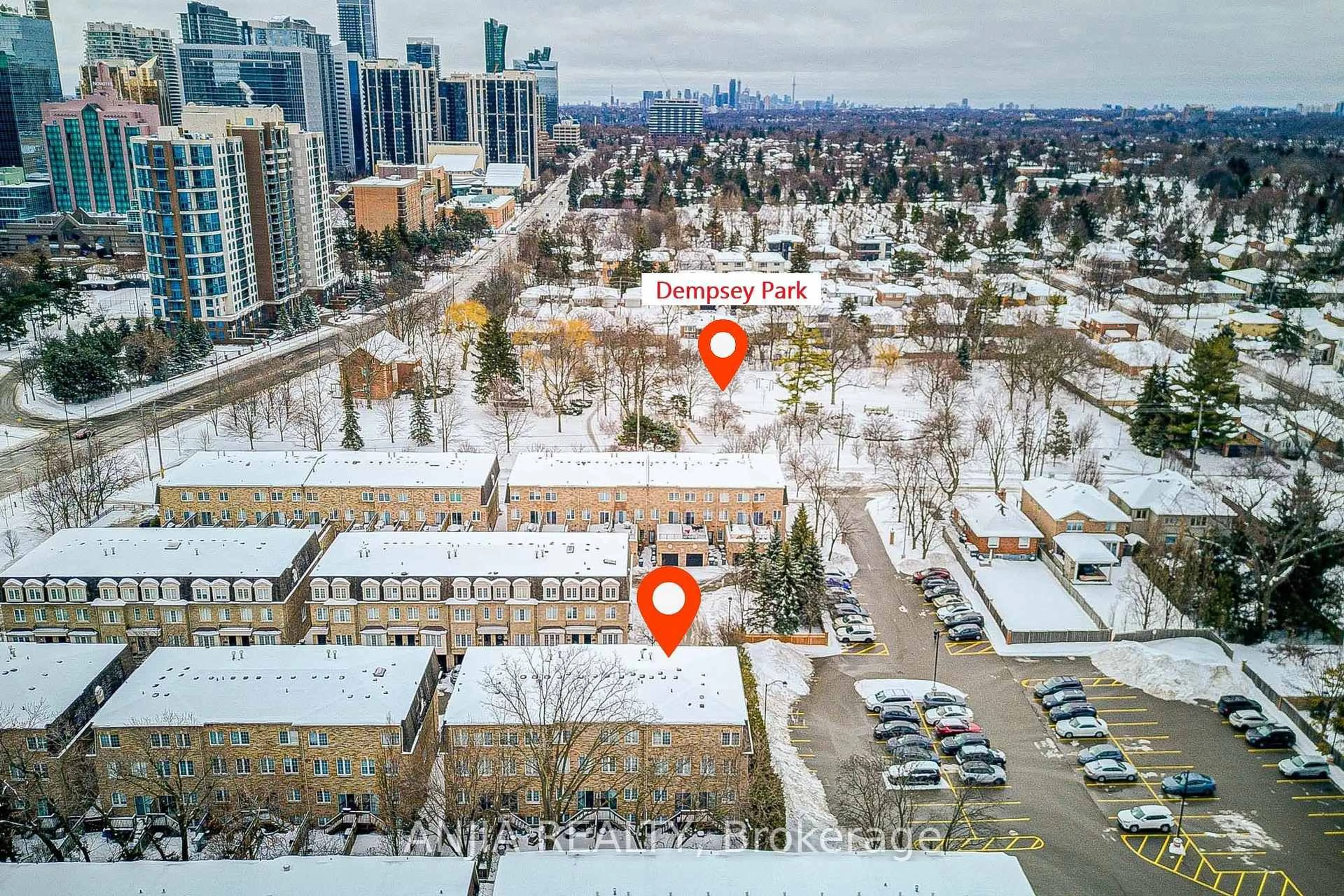A pic from outside/outdoor area/front of a property/back of a property/a pic from drone, city buildings view from balcony for 54 Mcbride Lane #2, Toronto Ontario M2N 7B8