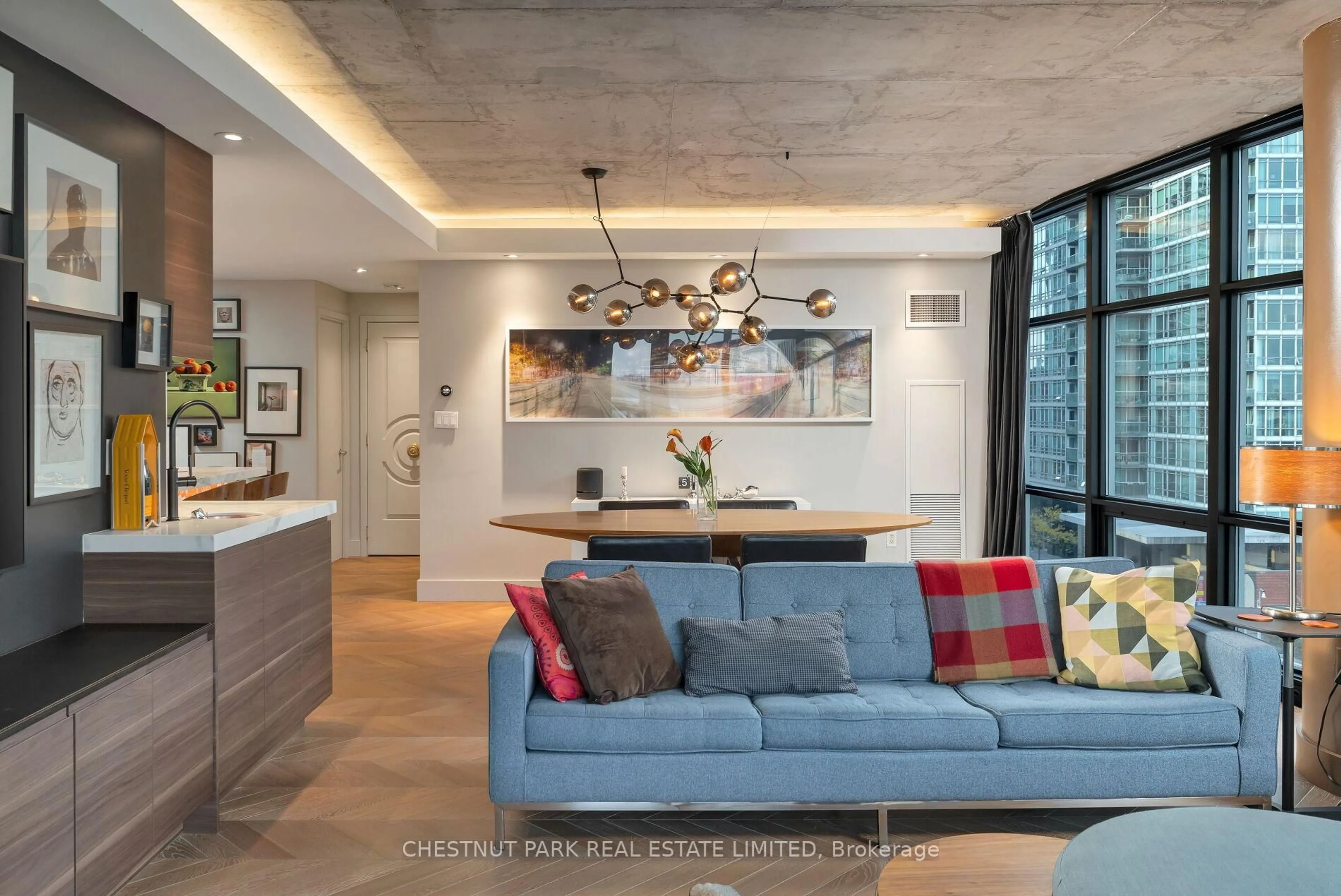 Open concept kitchen, cement floor for 10 Navy Wharf Crt #709, Toronto Ontario M5V 3V2