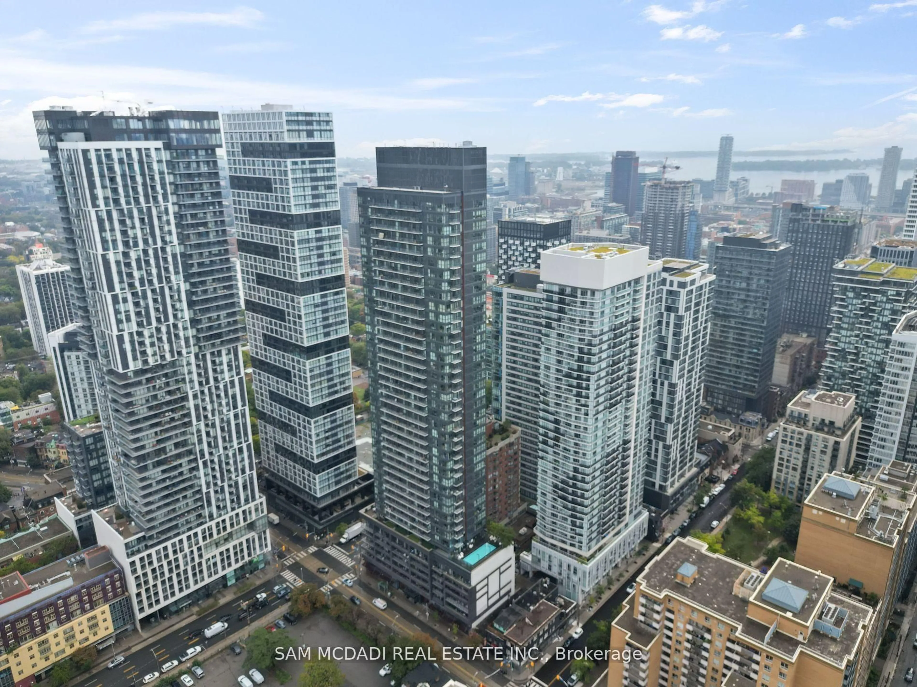 A pic from outside/outdoor area/front of a property/back of a property/a pic from drone, city buildings view from balcony for 159 Dundas St #1906, Toronto Ontario M5B 0A9