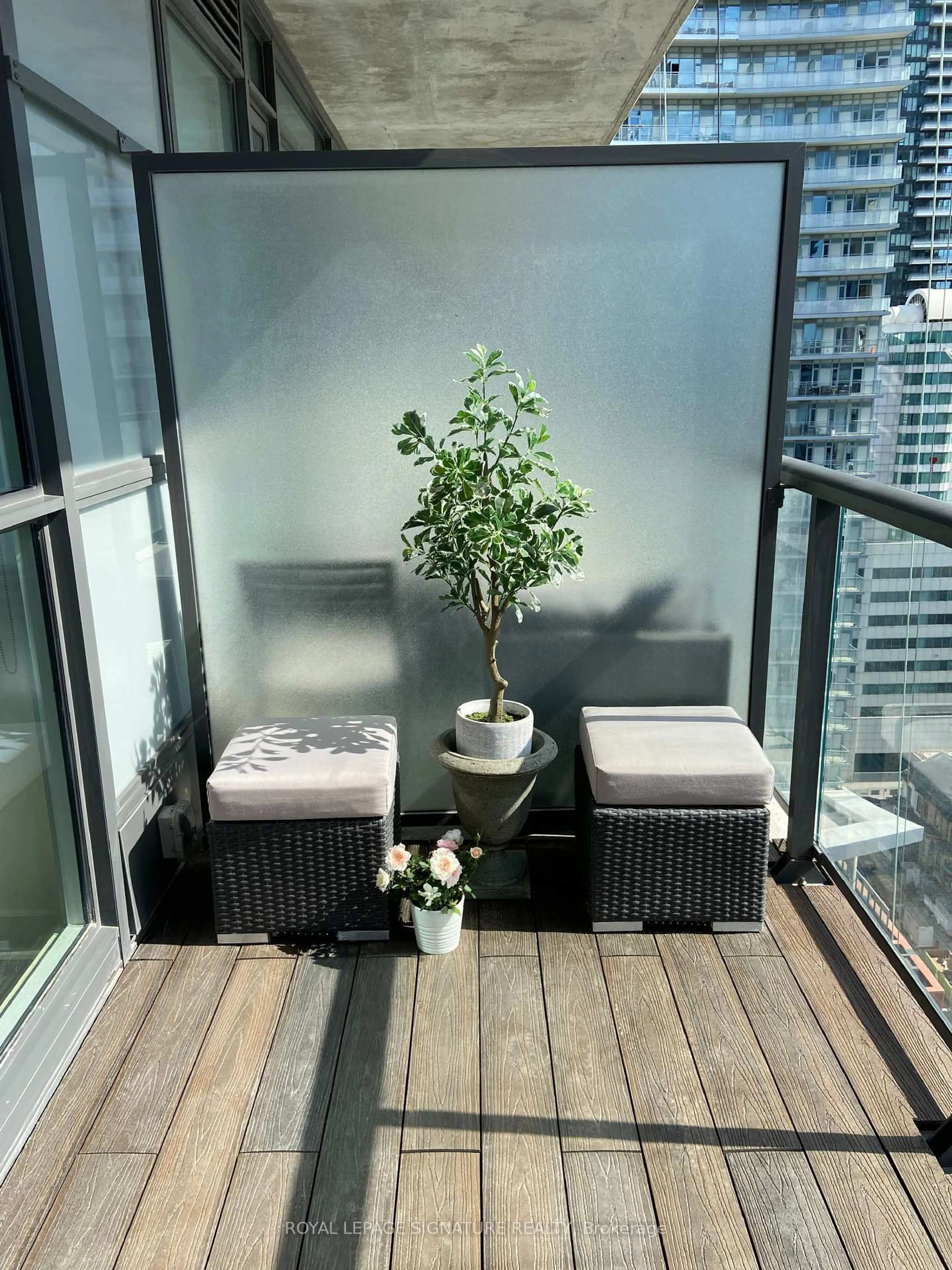 Balcony in the apartment, city buildings view from balcony for 290 Adelaide St #1902, Toronto Ontario M5V 0P3