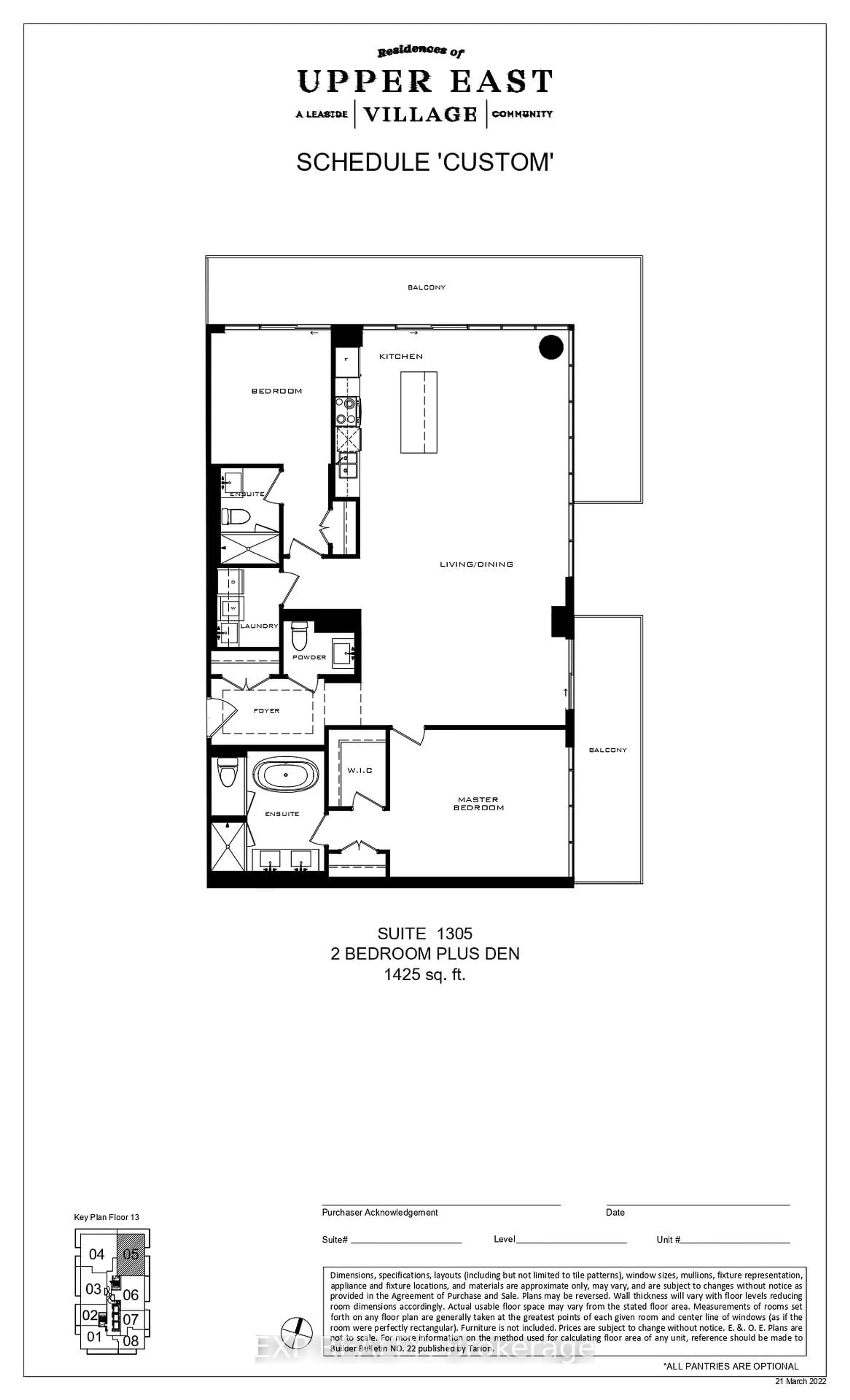 Floor plan for 33 Frederick Todd Way #1305, Toronto Ontario M4G 0C9