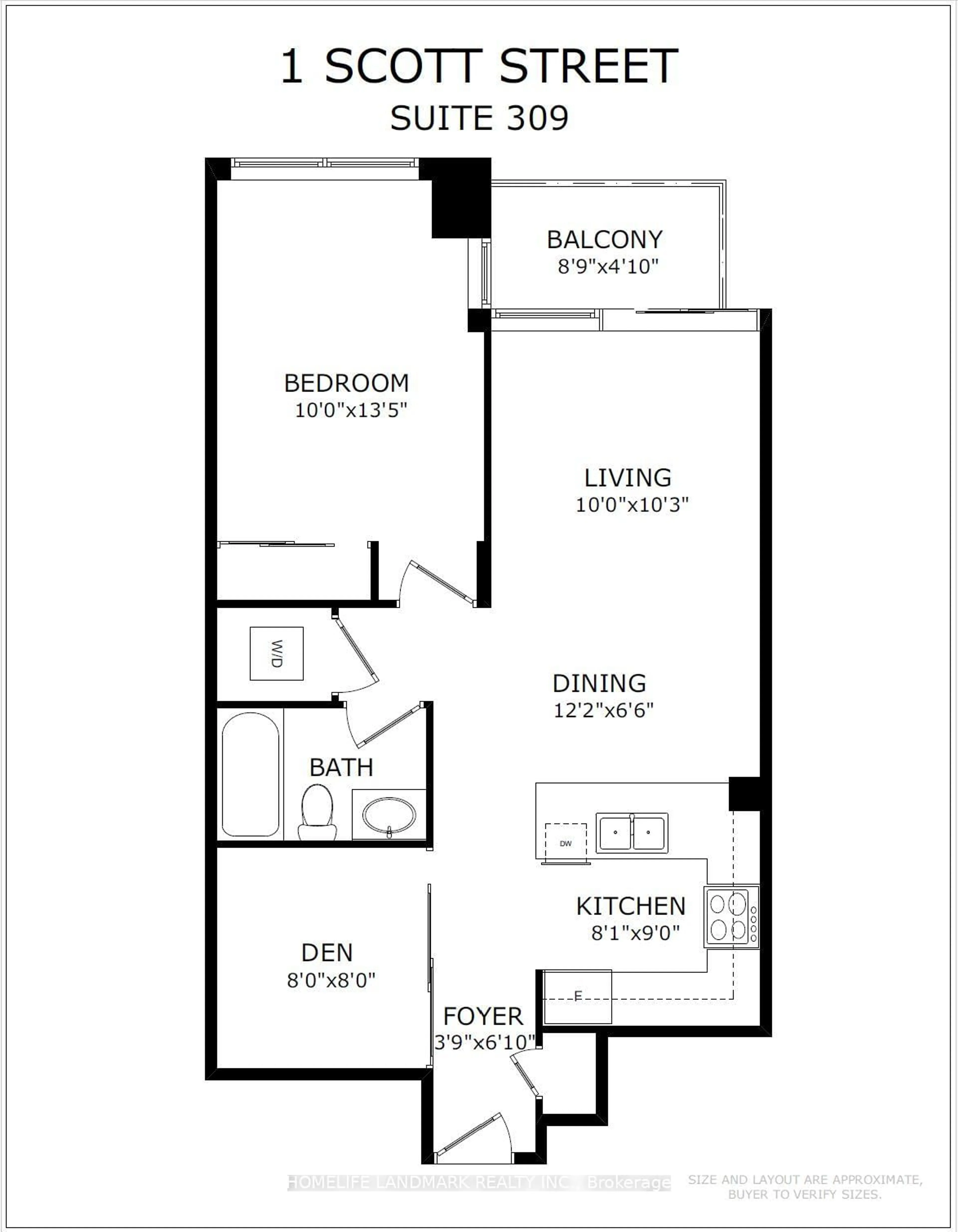 Floor plan for 1 Scott St #309, Toronto Ontario M5E 1A1