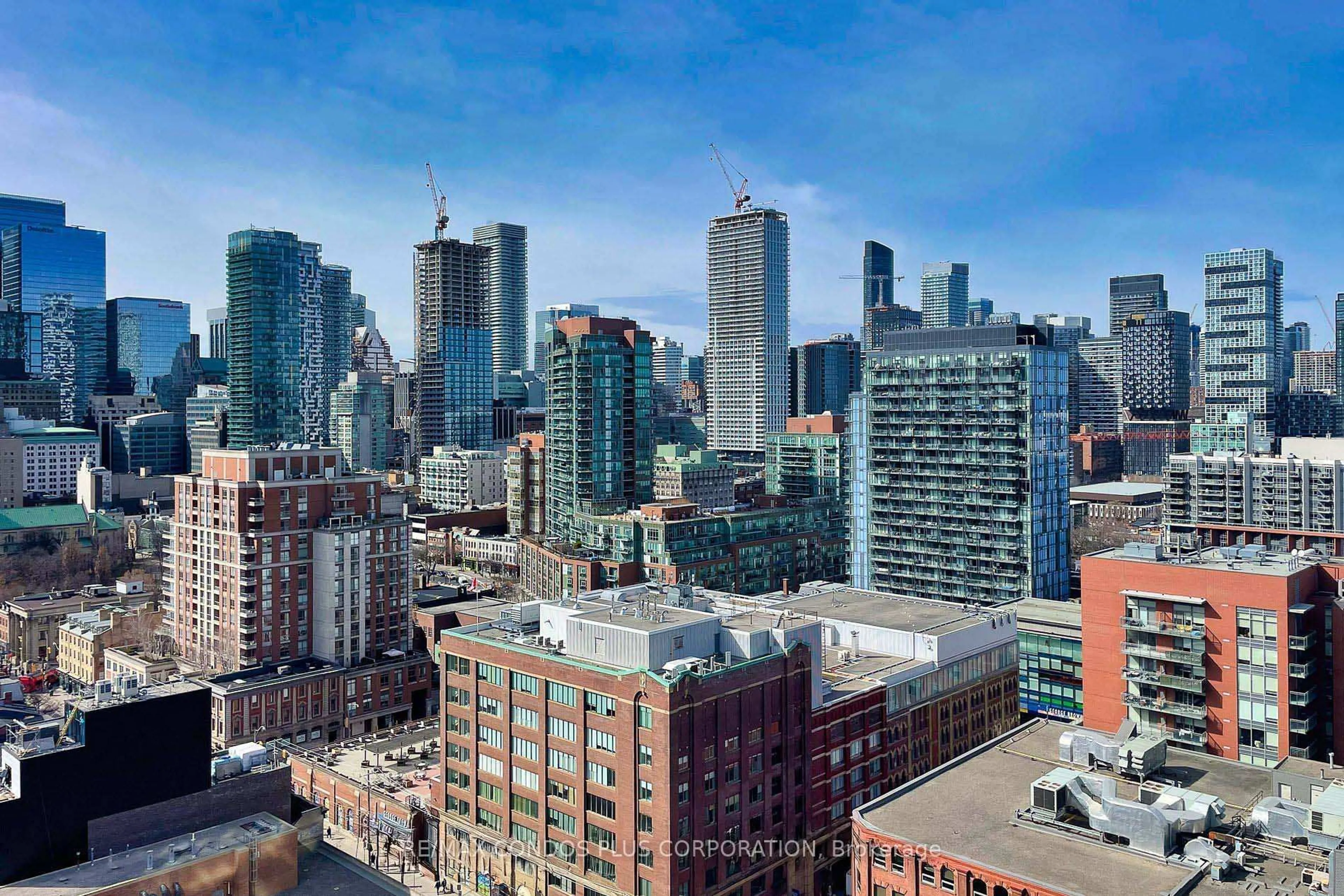 A pic from outside/outdoor area/front of a property/back of a property/a pic from drone, city buildings view from balcony for 158 Front St #2115, Toronto Ontario M5A 0K9