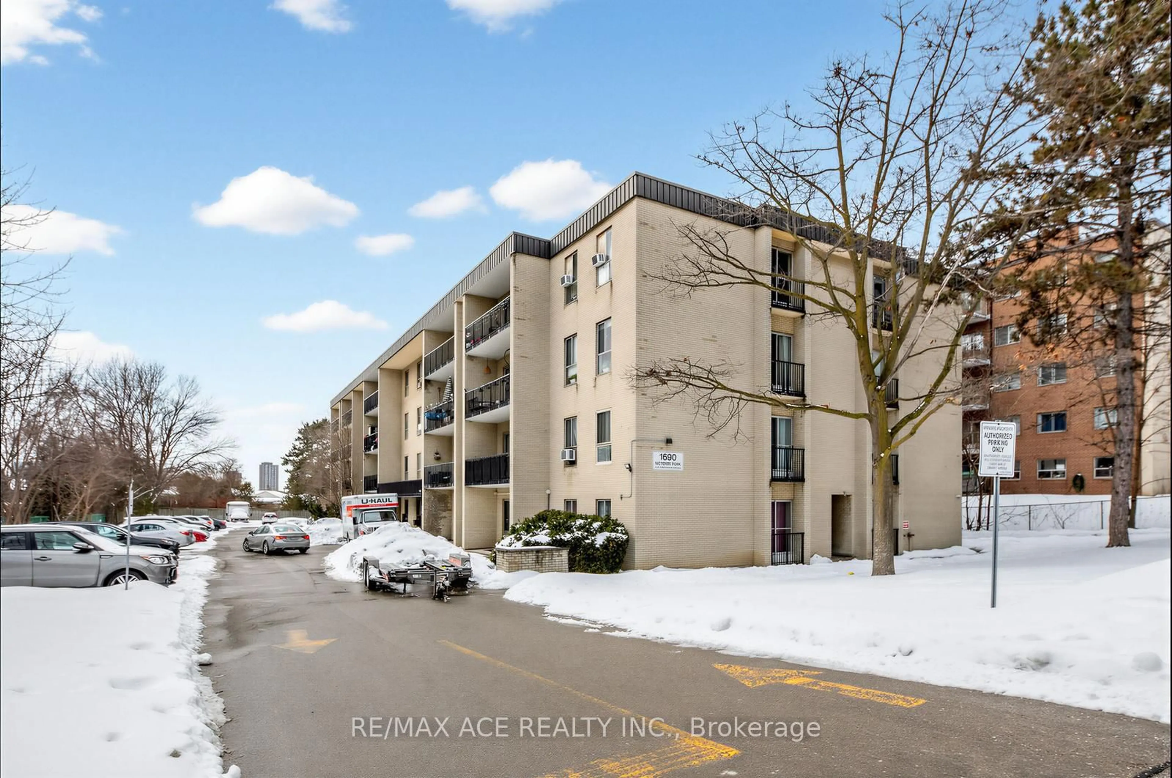 A pic from outside/outdoor area/front of a property/back of a property/a pic from drone, street for 1690 Victoria Park Ave #204, Toronto Ontario M1R 1R1