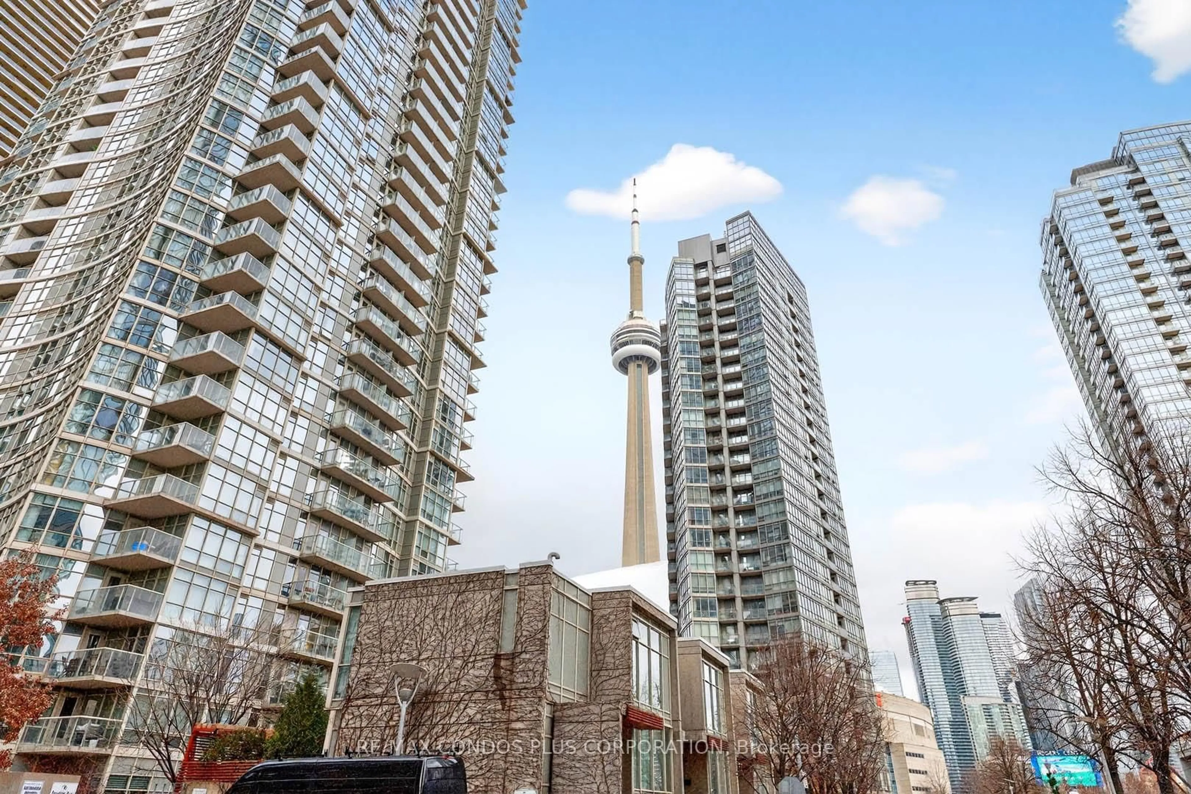 Patio, city buildings view from balcony for 35 Mariner Terr #605, Toronto Ontario M5V 3V9