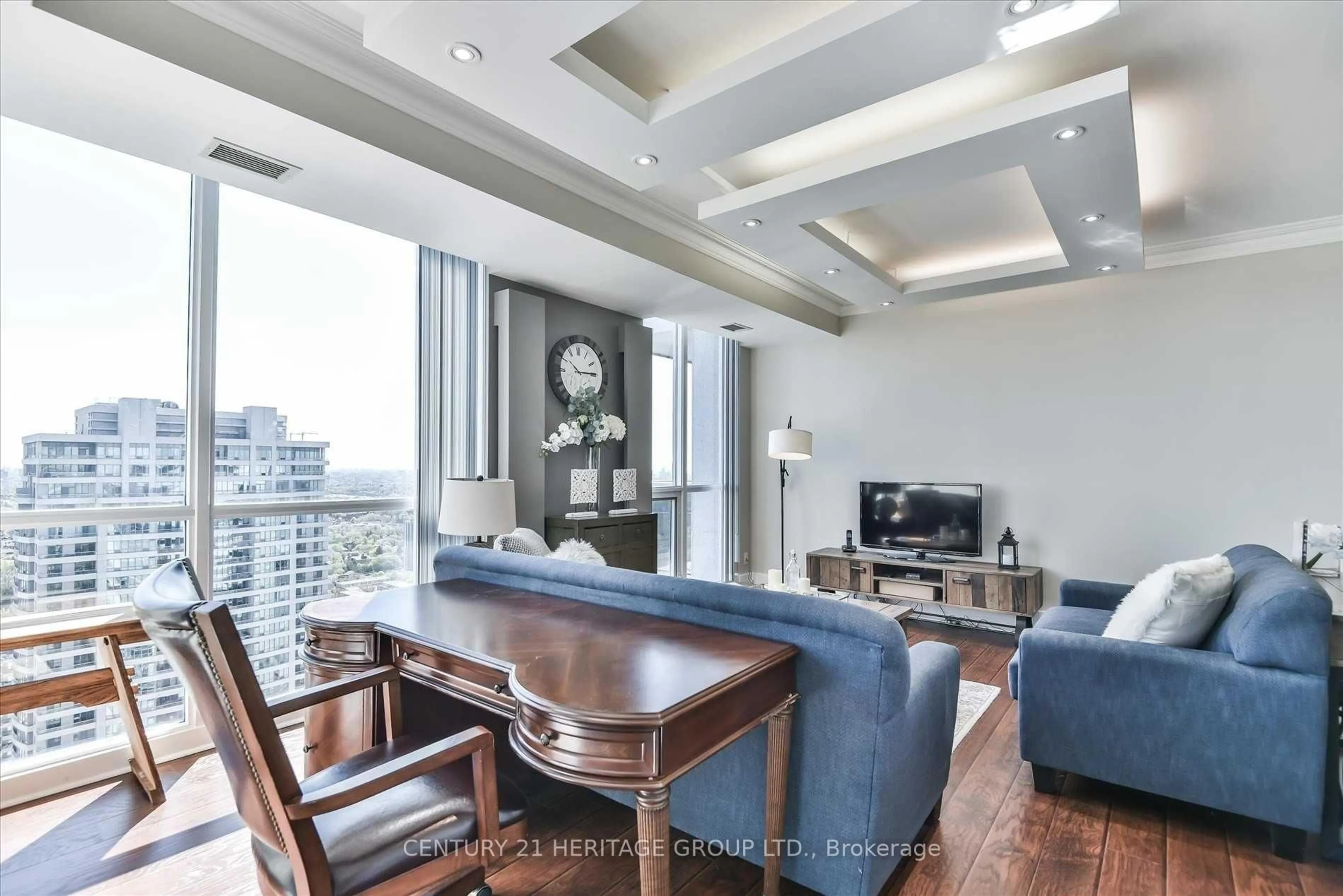 Living room with furniture, wood/laminate floor for 4968 Yonge St #PH-202, Toronto Ontario M2N 7G9