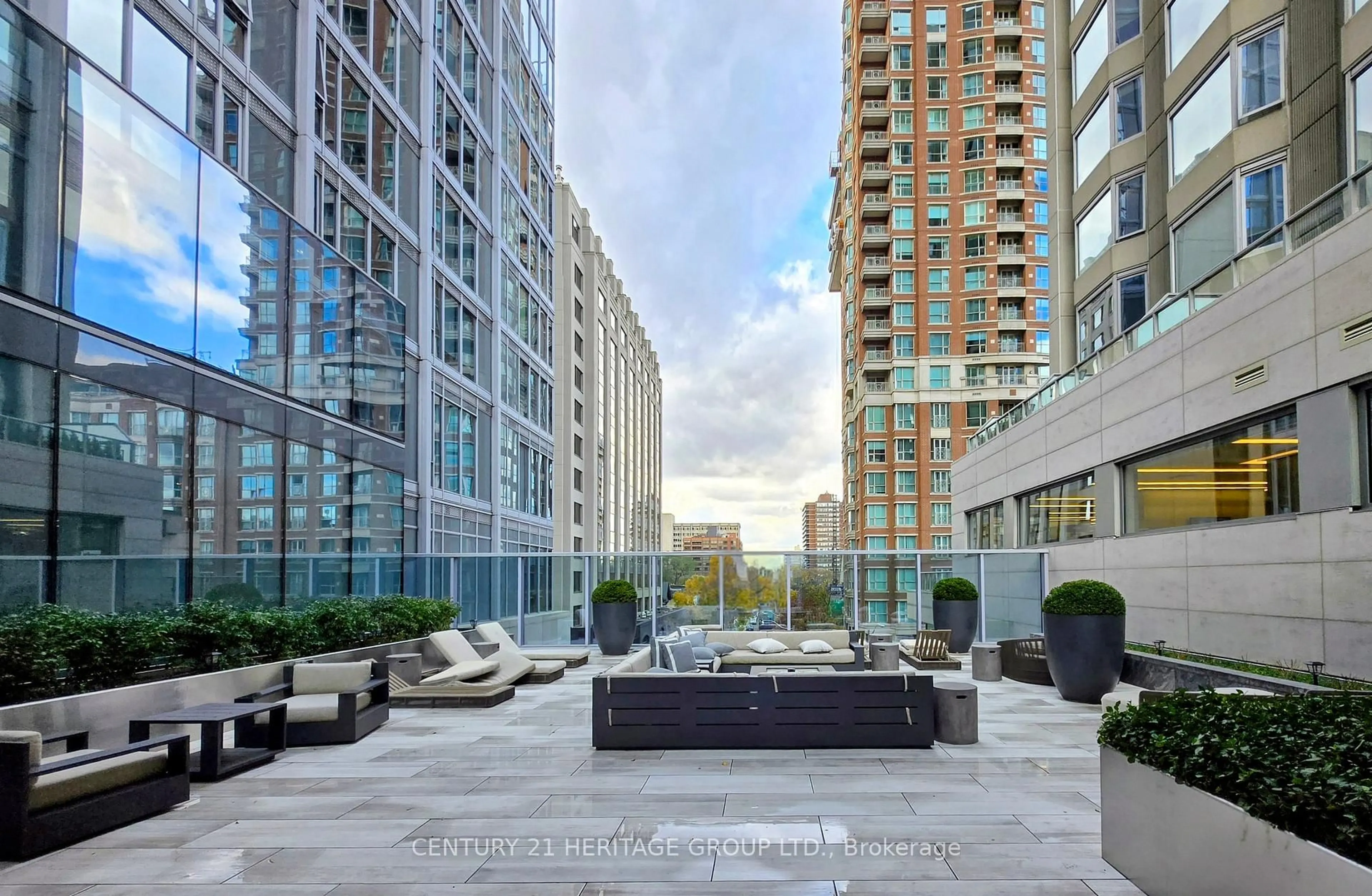 Patio, city buildings view from balcony for 188 Cumberland St #2313, Toronto Ontario M5R 0B6