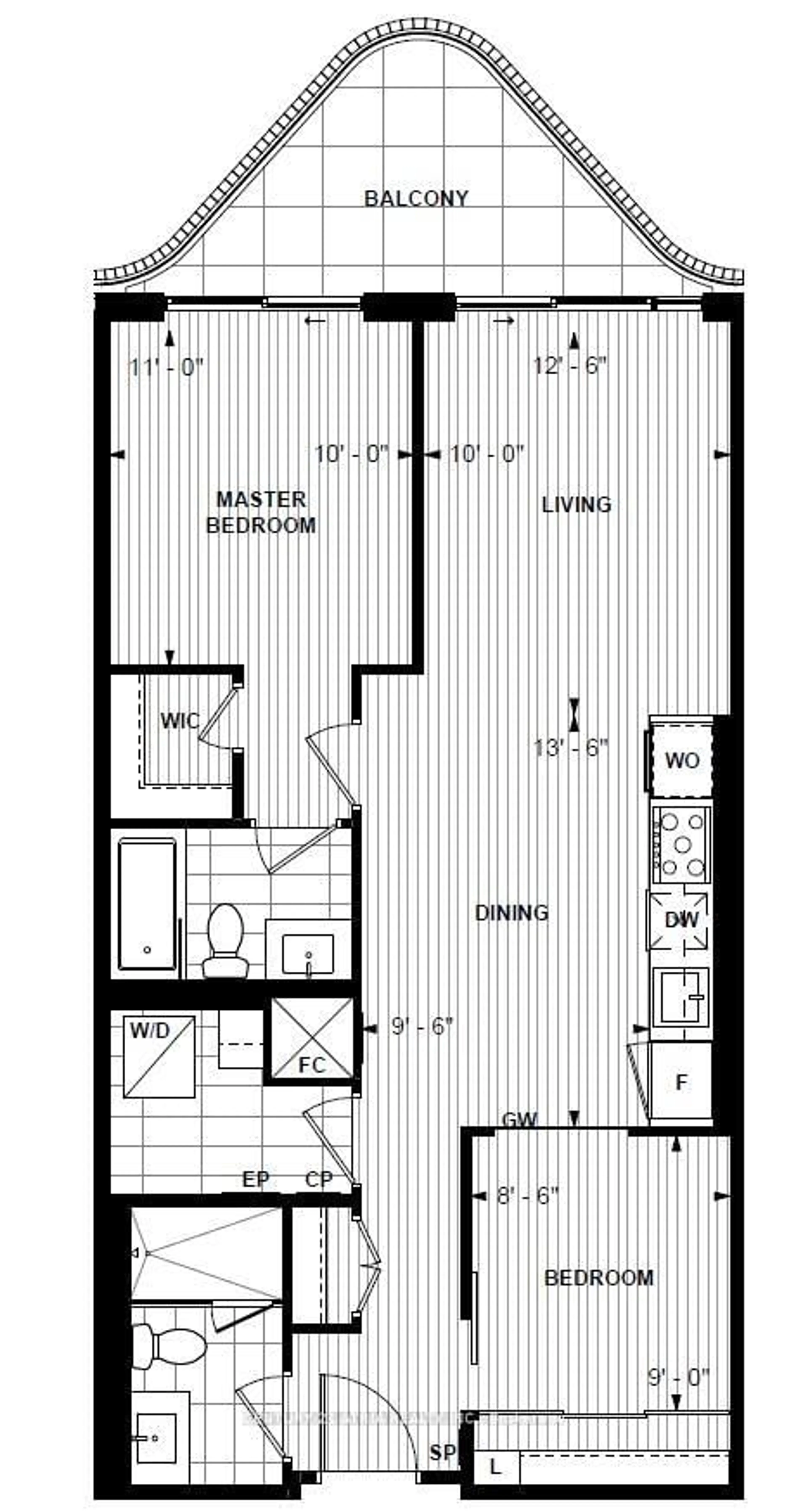 Floor plan for 155 Merchants' Wharf #523, Toronto Ontario M5A 0Y4