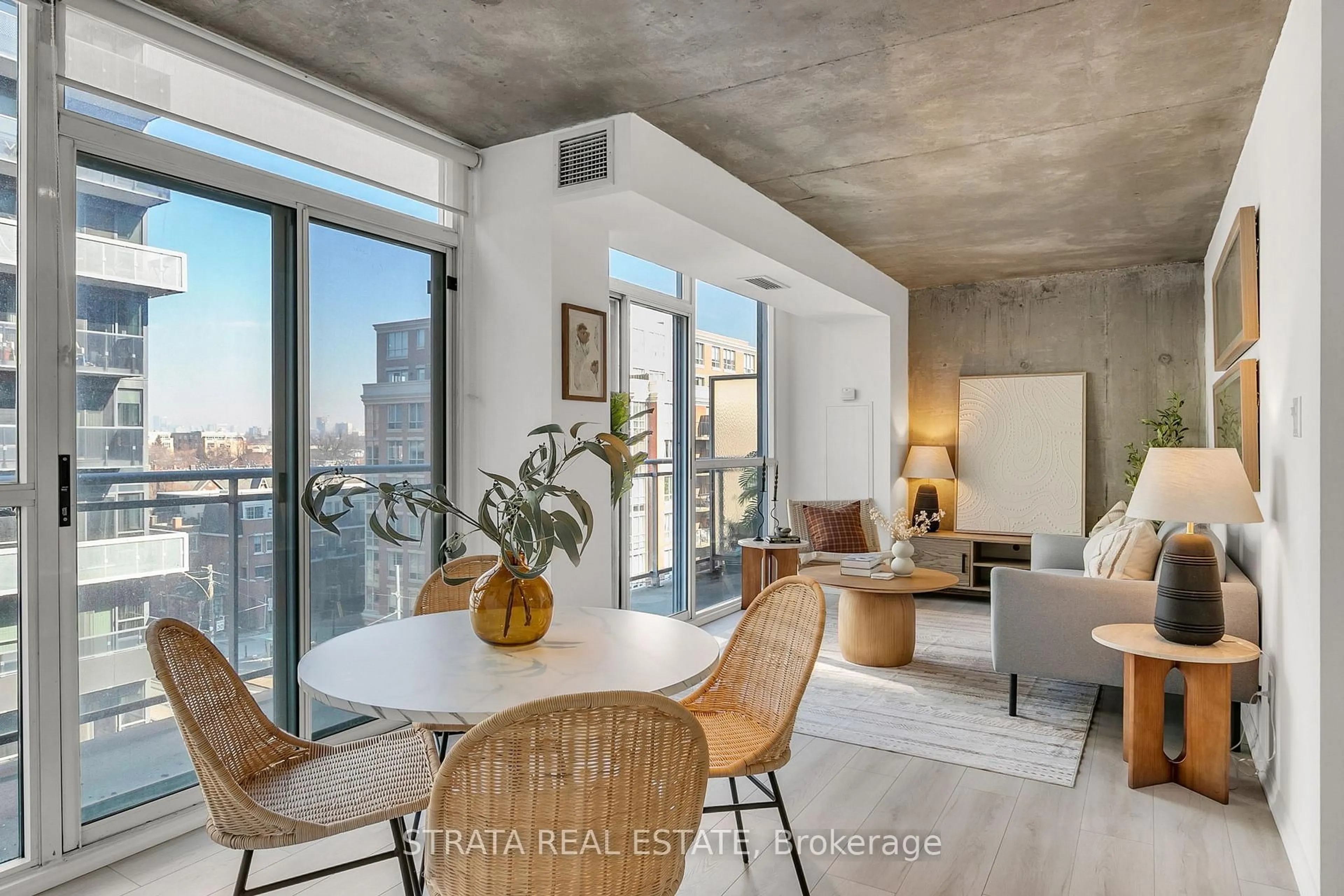 Living room with furniture, cement floor for 1029 King St #629, Toronto Ontario M6K 3M9