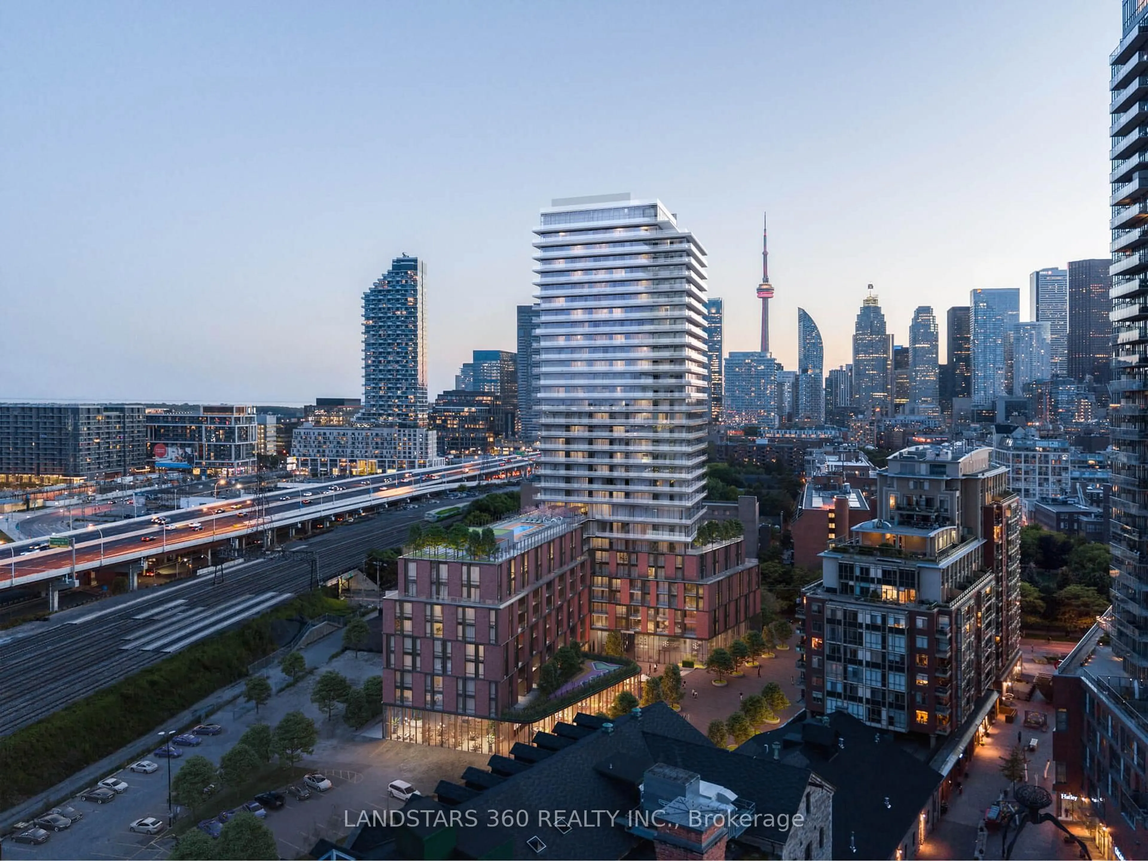 A pic from outside/outdoor area/front of a property/back of a property/a pic from drone, city buildings view from balcony for 35 Parliament St #2714, Toronto Ontario M5A 0Z5