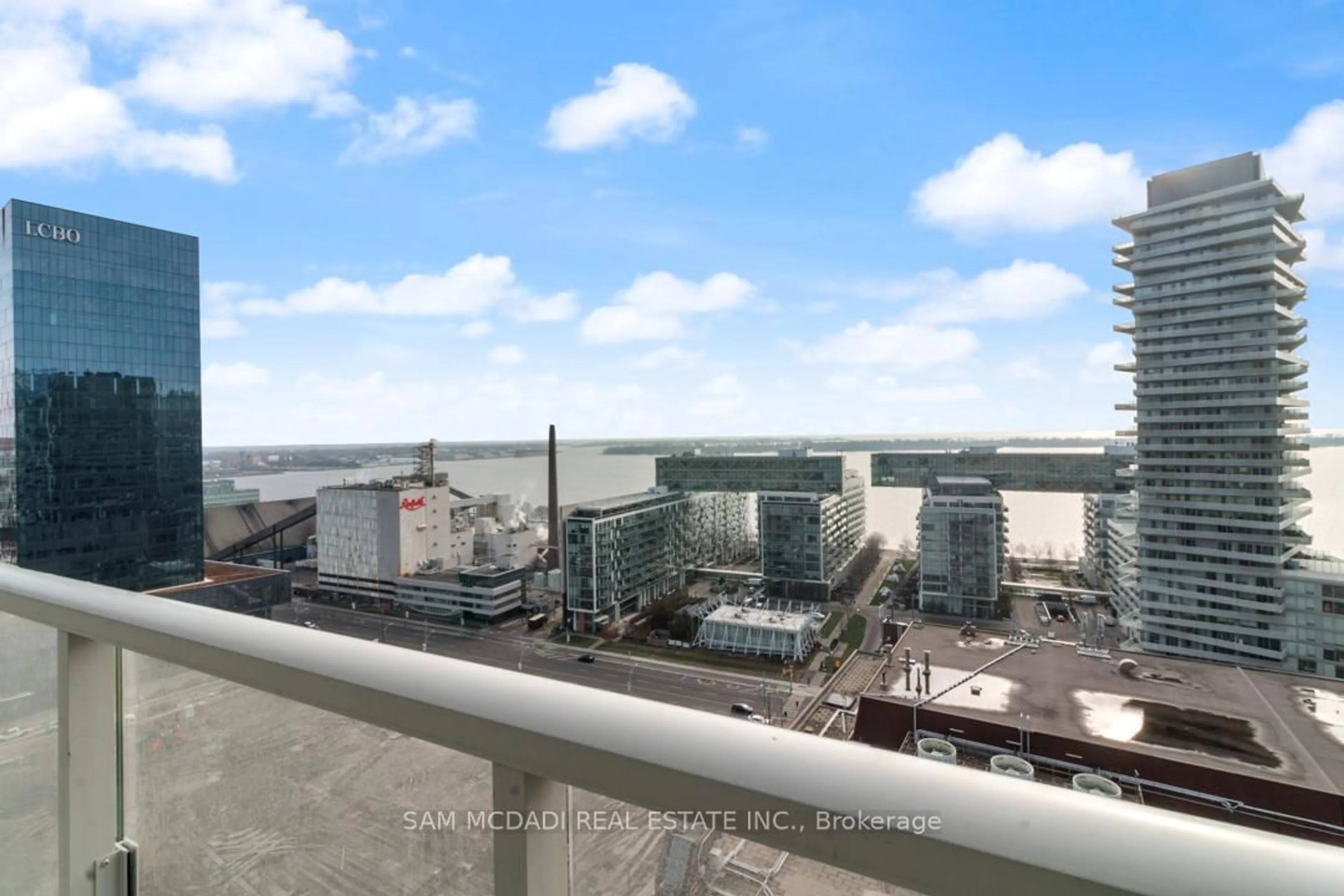 Balcony in the apartment, city buildings view from balcony for 28 Freeland St #1809, Toronto Ontario M5E 0E3