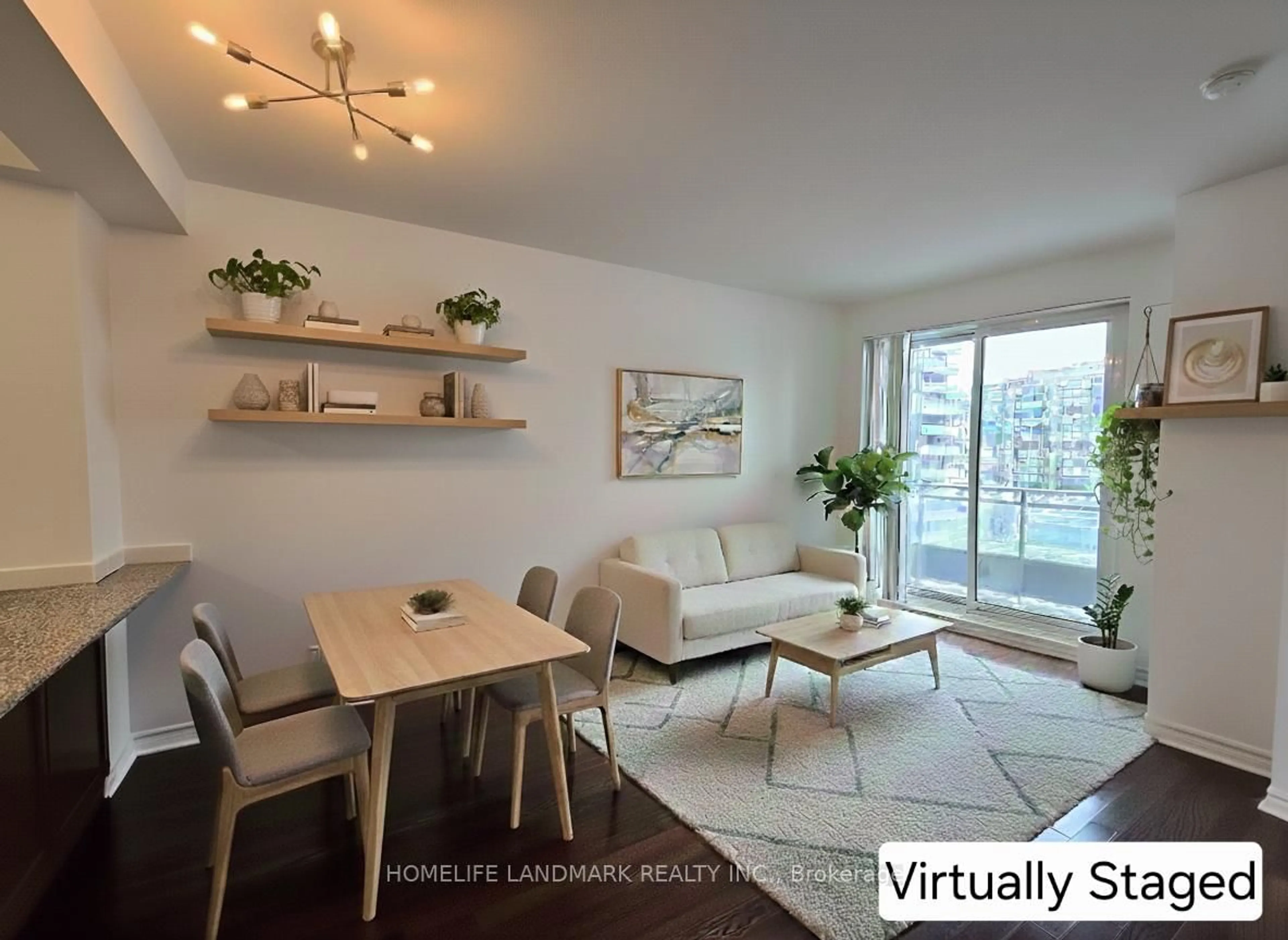 Living room with furniture, wood/laminate floor for 18 Holmes Ave #907, Toronto Ontario M2N 0E1
