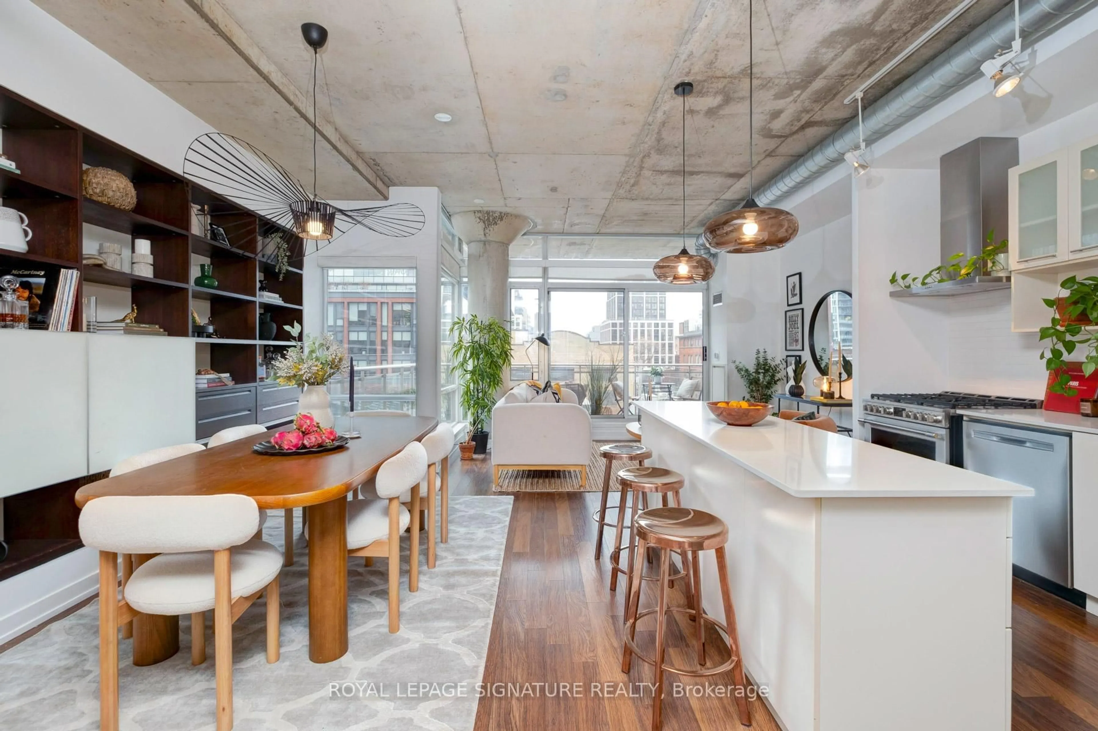 Open concept kitchen, cement floor for 66 Portland St #513, Toronto Ontario M5V 2M6