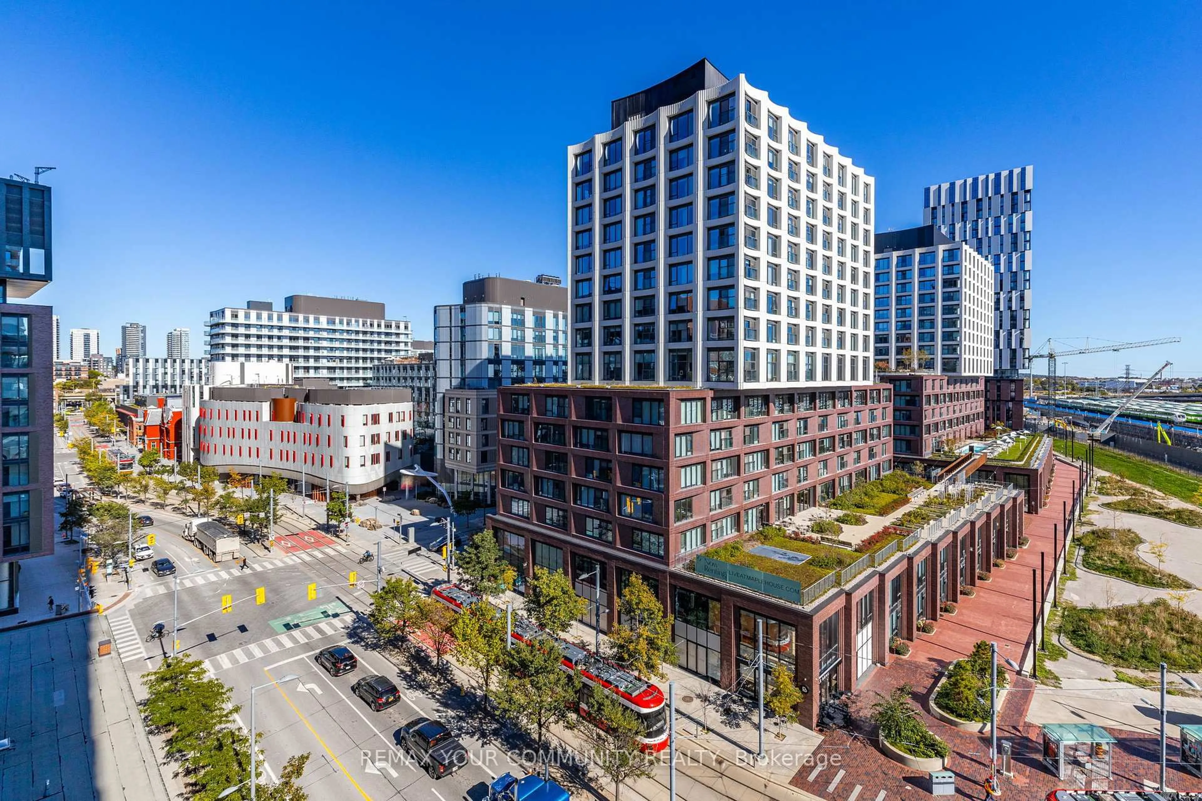 A pic from outside/outdoor area/front of a property/back of a property/a pic from drone, city buildings view from balcony for 390 Cherry St #2106, Toronto Ontario M5A 0E2