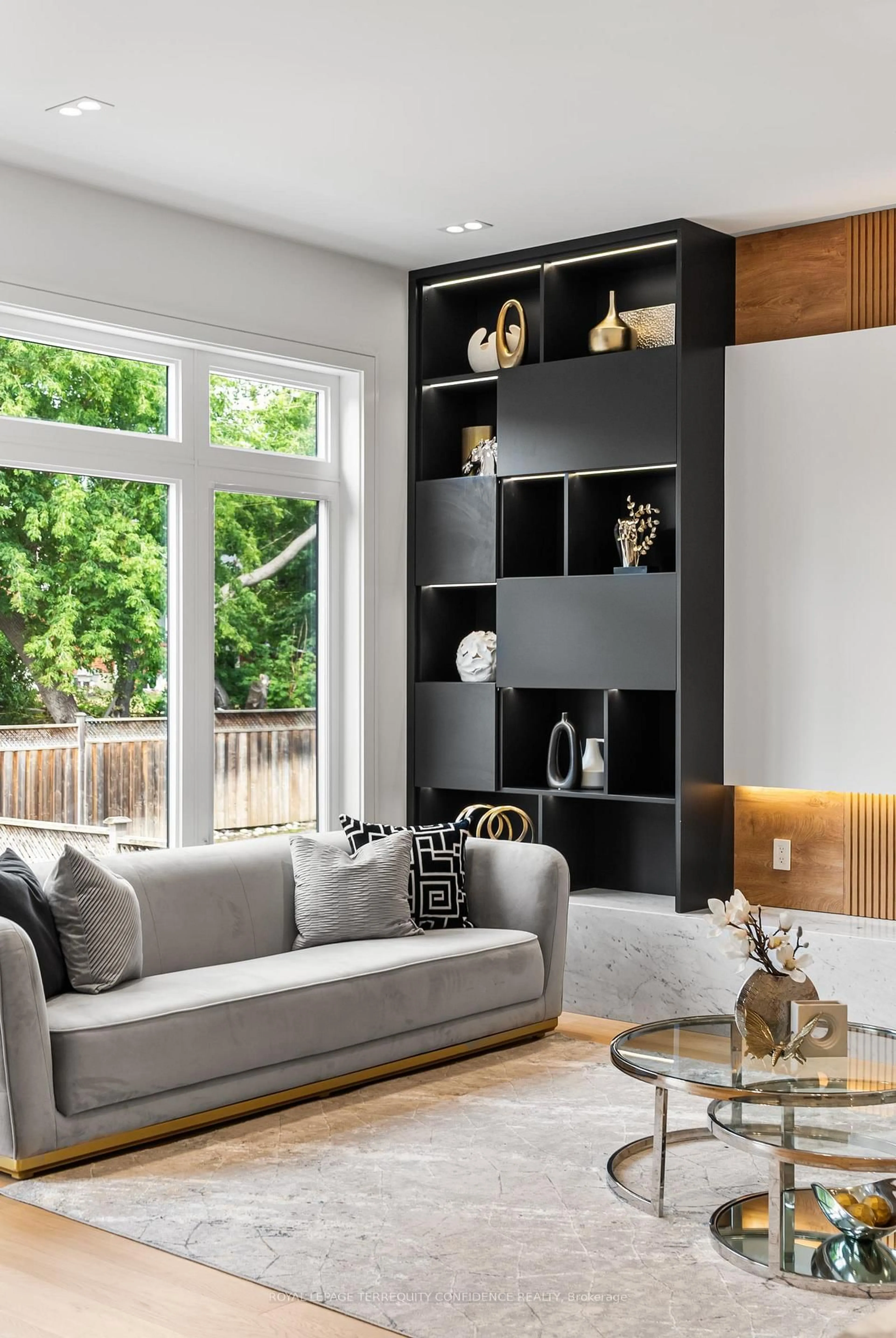 Living room with furniture, wood/laminate floor for 338A Horsham Ave, Toronto Ontario M2R 1G6