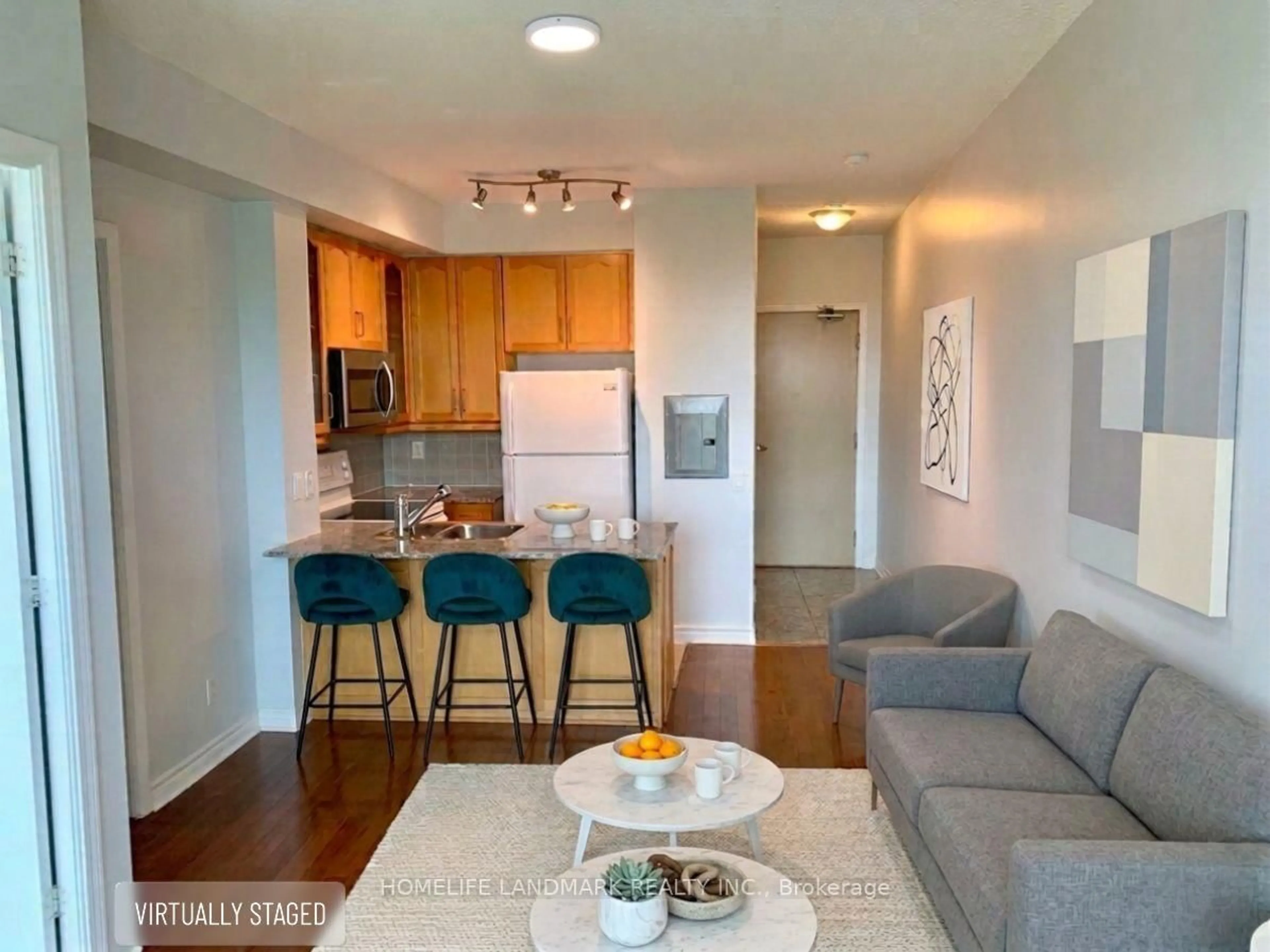 Open concept kitchen, wood/laminate floor for 60 Byng Ave #409, Toronto Ontario M2N 4K3