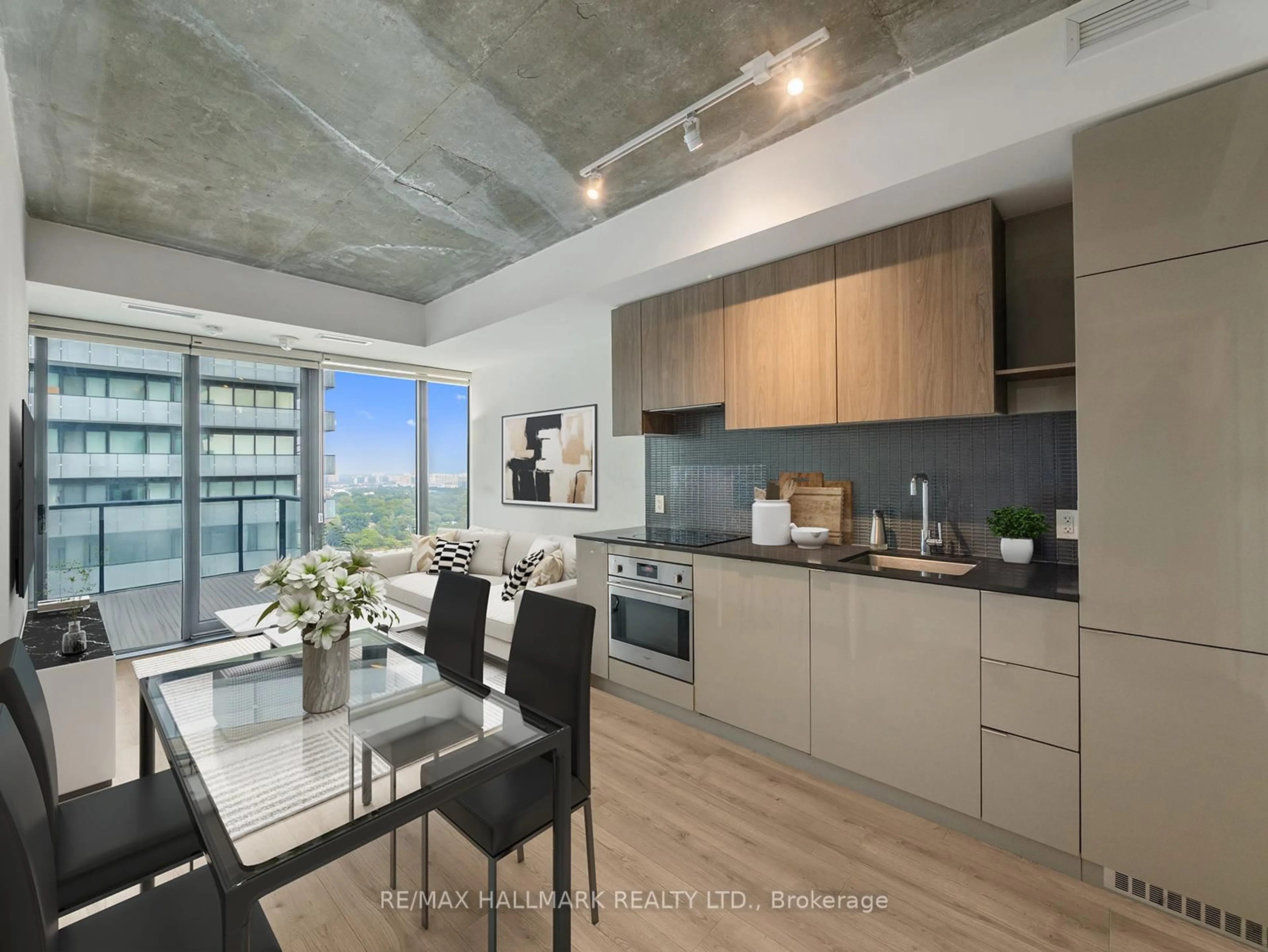 Open concept kitchen, cement floor for 161 Roehampton Ave #2208, Toronto Ontario M4P 0C8