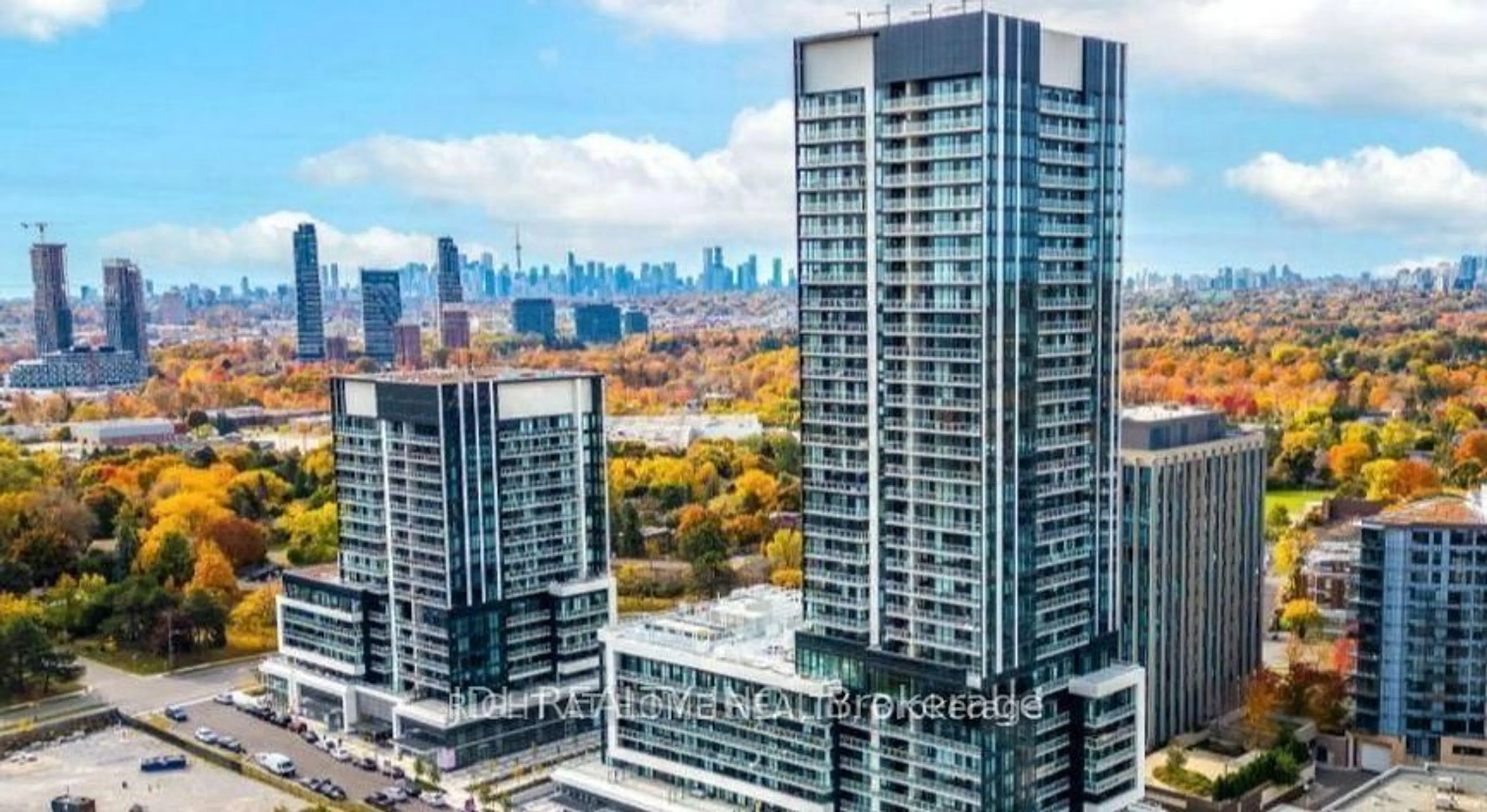 A pic from outside/outdoor area/front of a property/back of a property/a pic from drone, city buildings view from balcony for 20 O'Neill Rd #1120, Toronto Ontario M3C 0R2