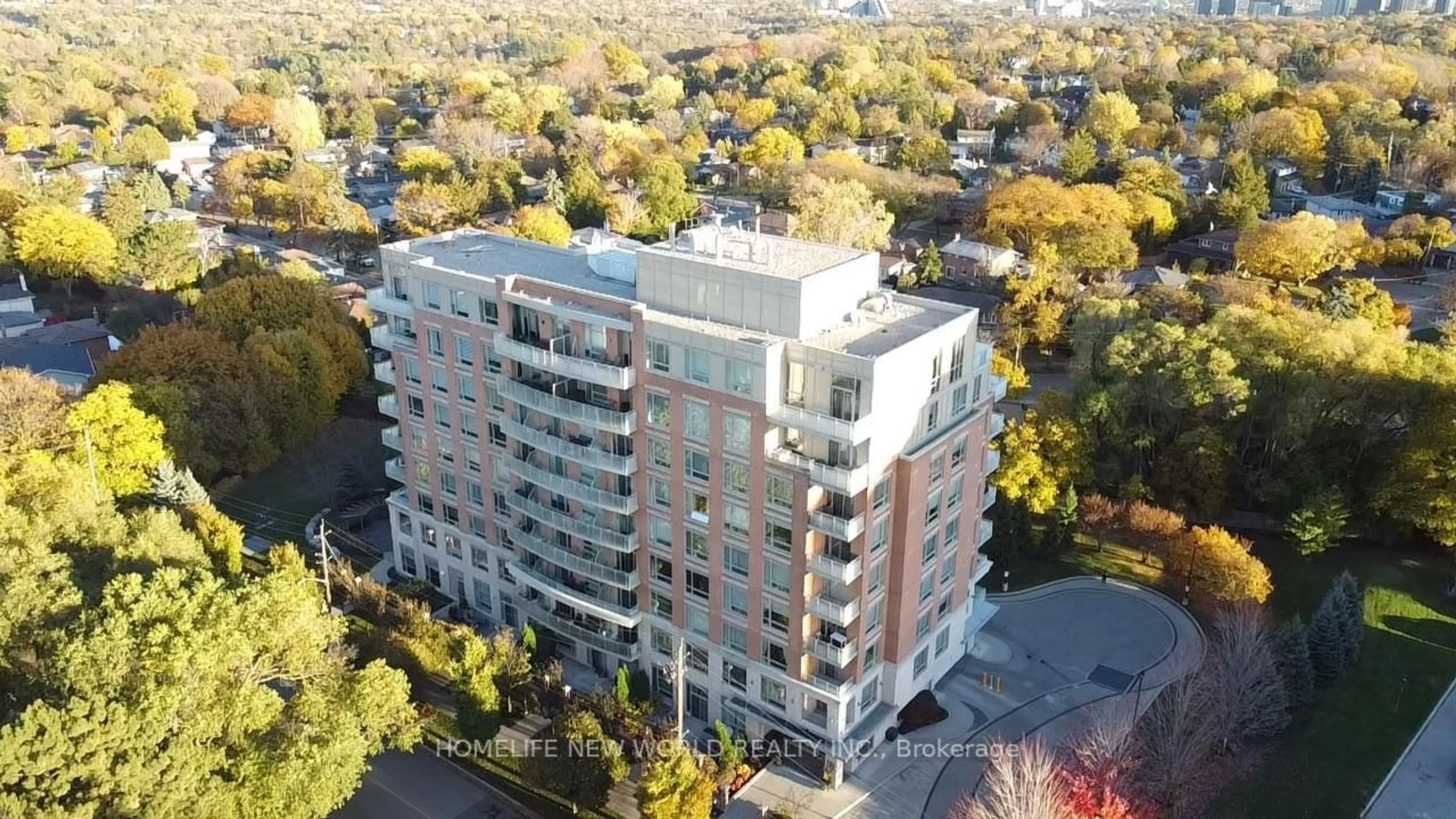 A pic from outside/outdoor area/front of a property/back of a property/a pic from drone, city buildings view from balcony for 17 Ruddington Dr #410, Toronto Ontario M2K 0A8