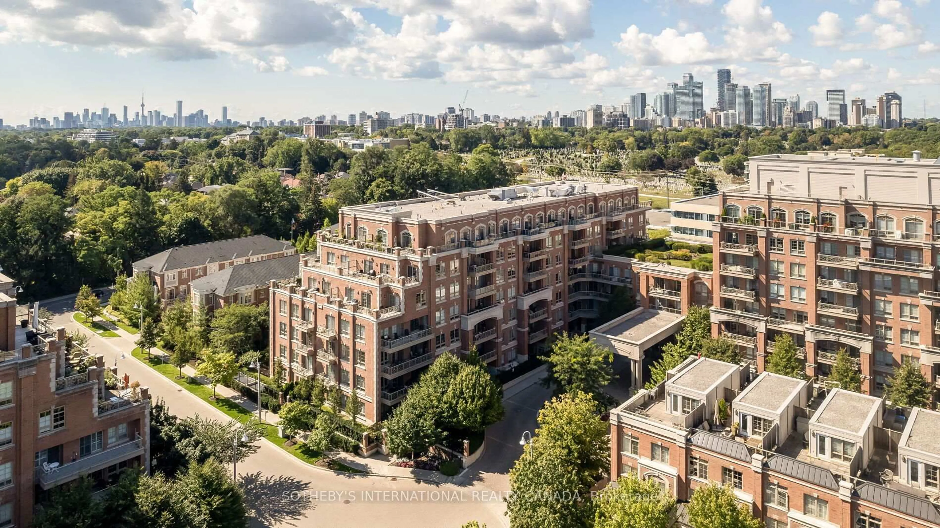 A pic from outside/outdoor area/front of a property/back of a property/a pic from drone, city buildings view from balcony for 21 Burkebrook Pl #225, Toronto Ontario M4G 0A2
