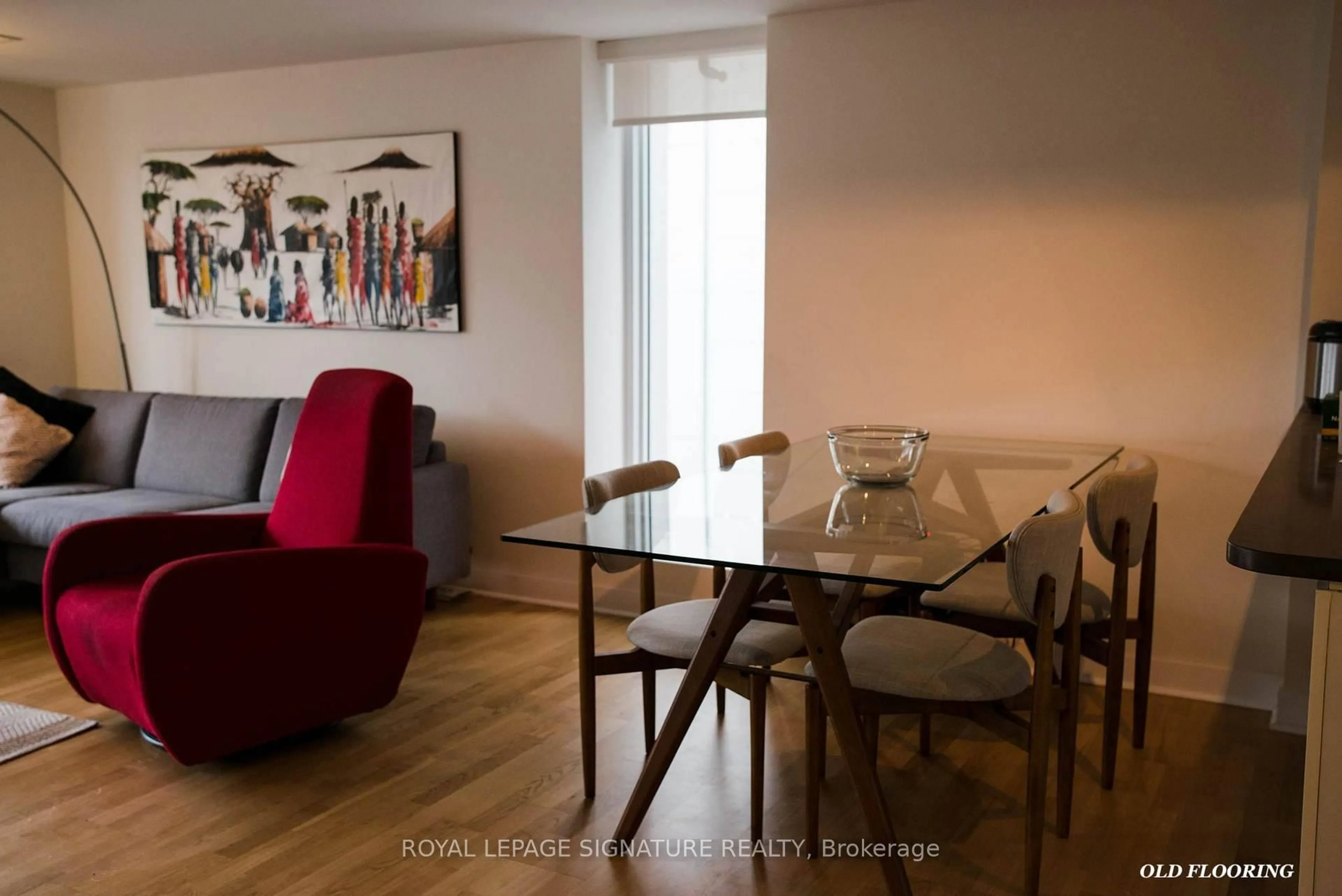 Dining room, wood/laminate floor for 295 Adelaide St #414, Toronto Ontario M5V 0L4