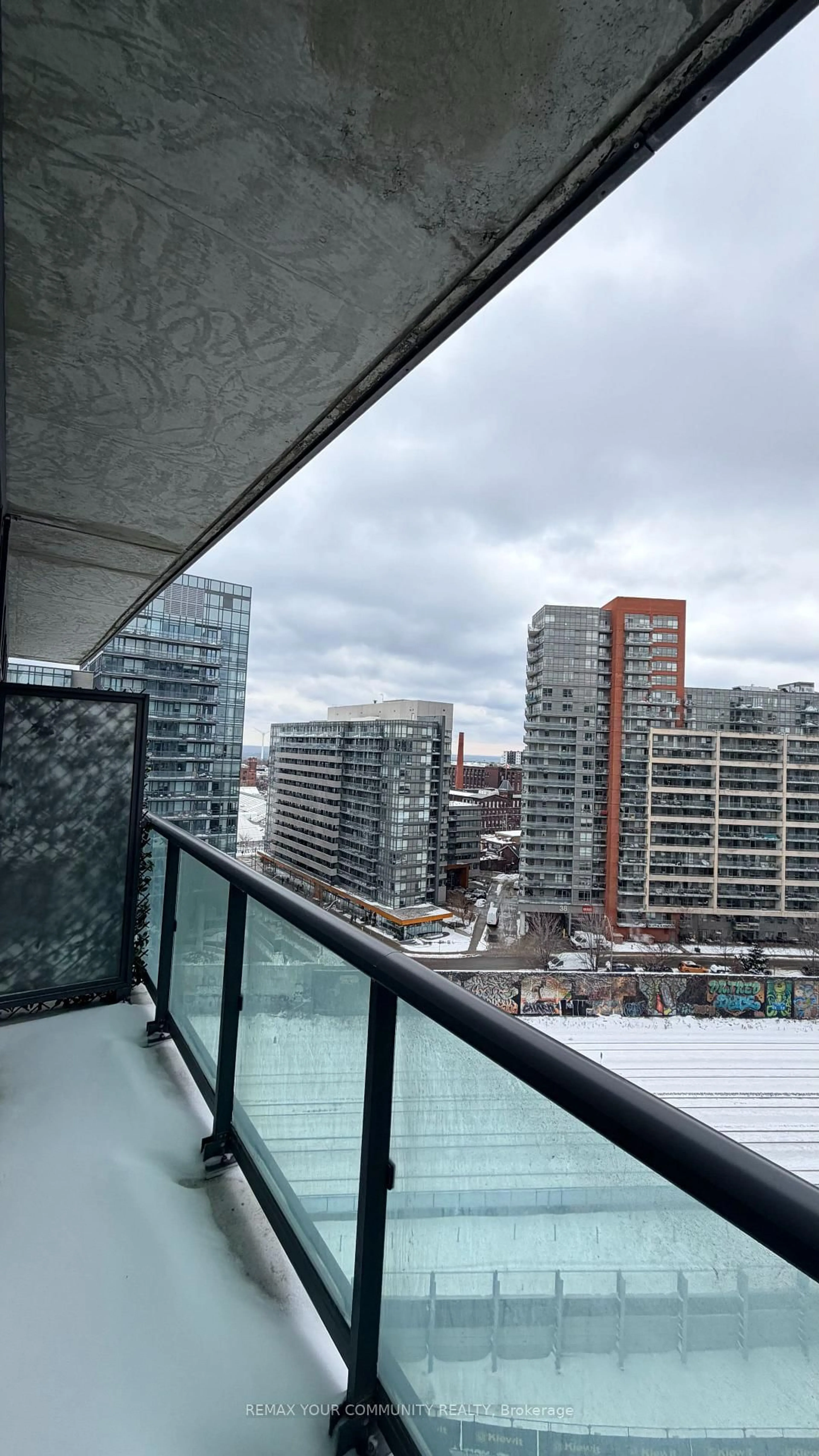 Balcony in the apartment, city buildings view from balcony for 36 Lisgar St #1511, Toronto Ontario M6J 0C7