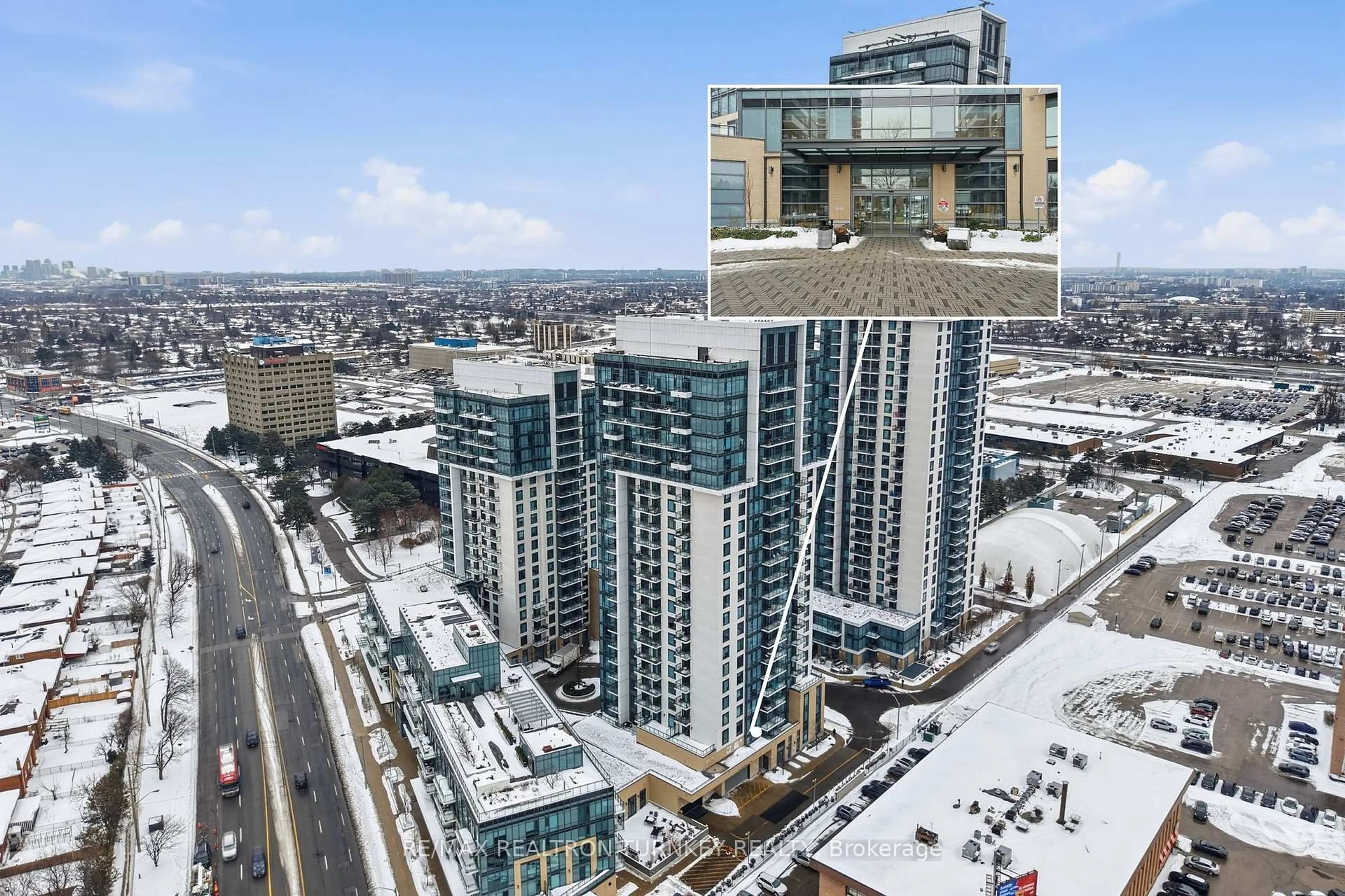 A pic from outside/outdoor area/front of a property/back of a property/a pic from drone, city buildings view from balcony for 50 Ann O'Reilly Rd #409, Toronto Ontario M2J 0C9
