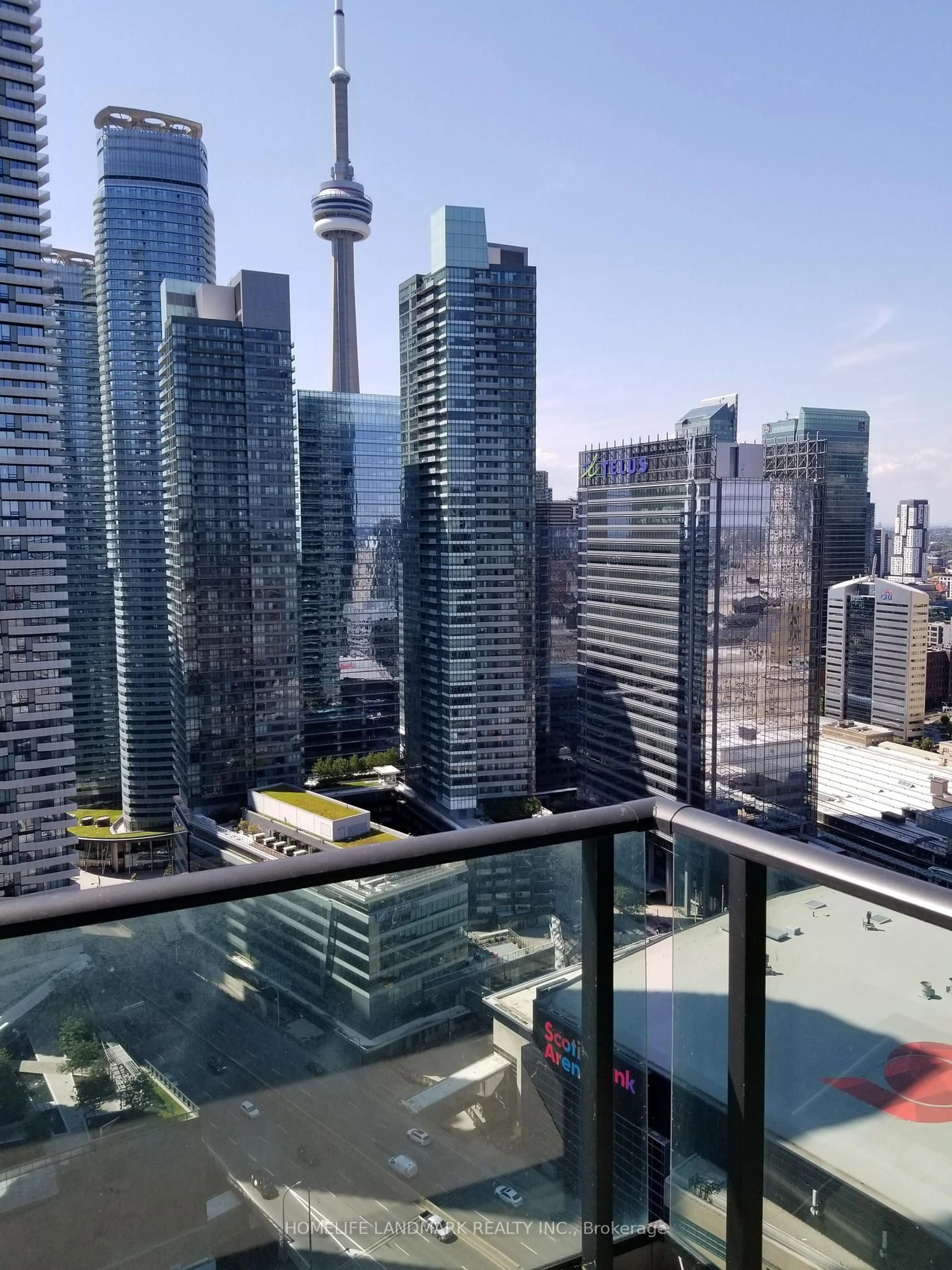 Balcony in the apartment, city buildings view from balcony for 33 Bay St #3813, Toronto Ontario M5J 2Z3
