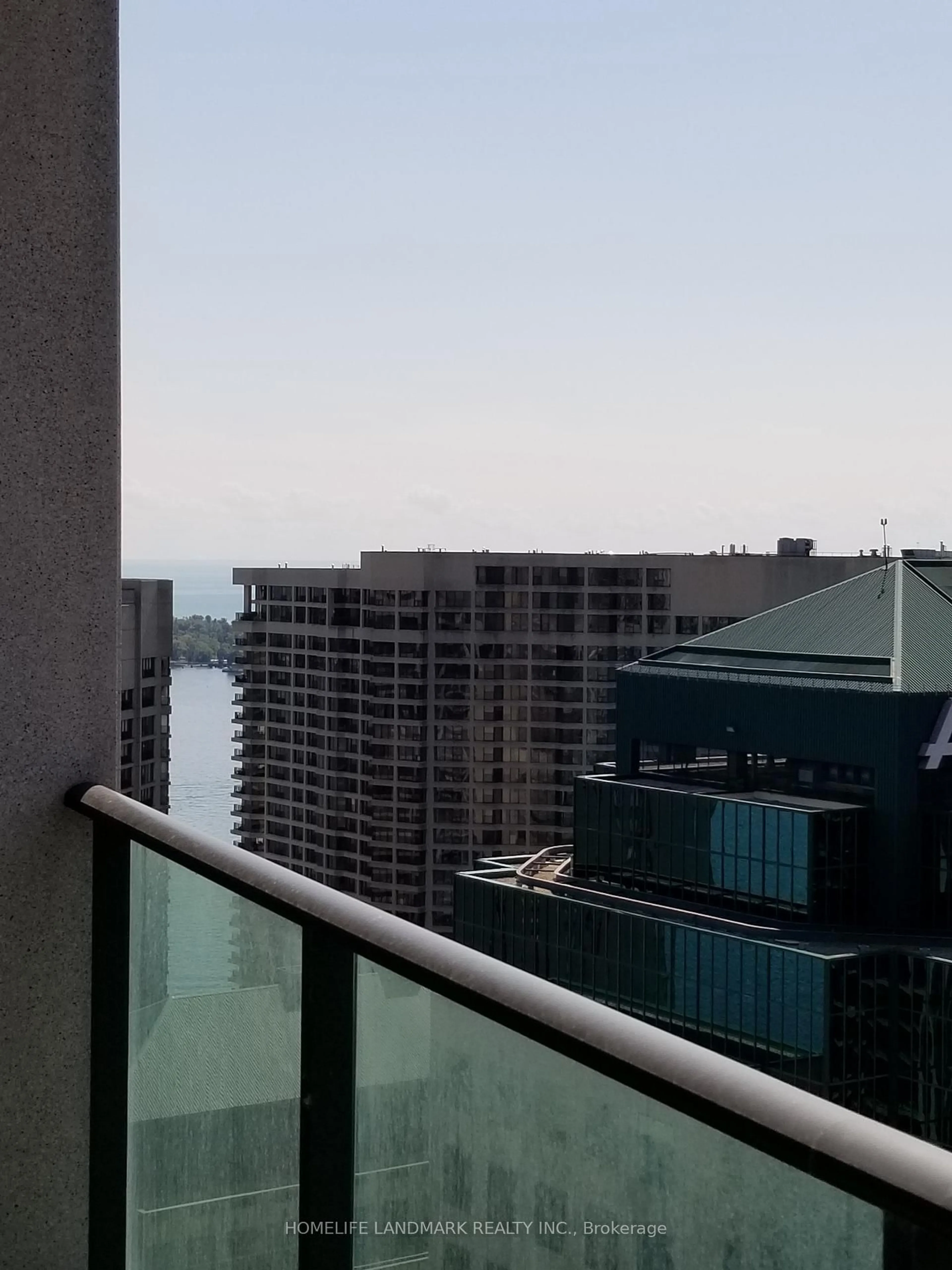 Balcony in the apartment, city buildings view from balcony for 33 Bay St #3813, Toronto Ontario M5J 2Z3