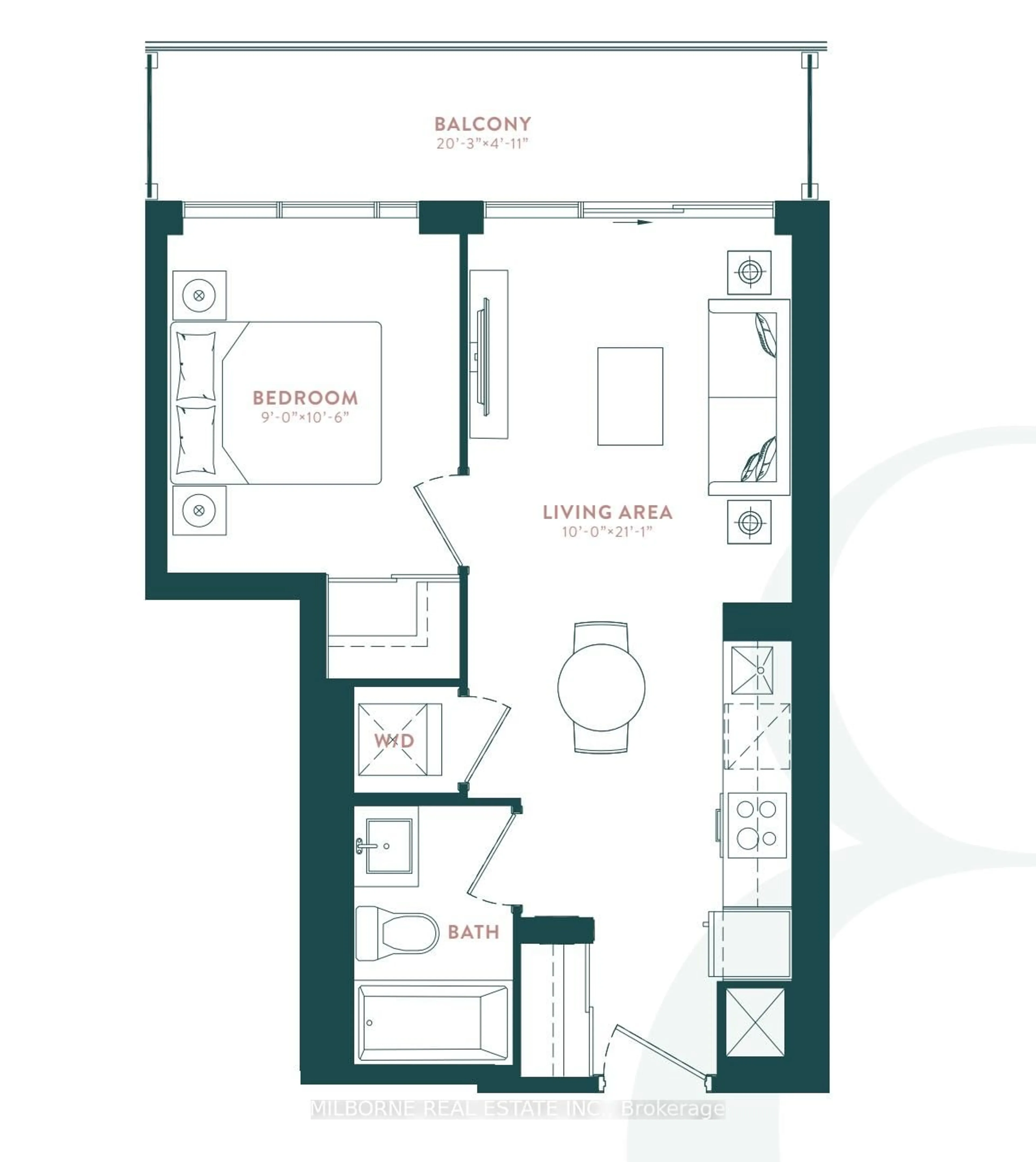Floor plan for 5 Defries St #3609, Toronto Ontario M5A 0W7