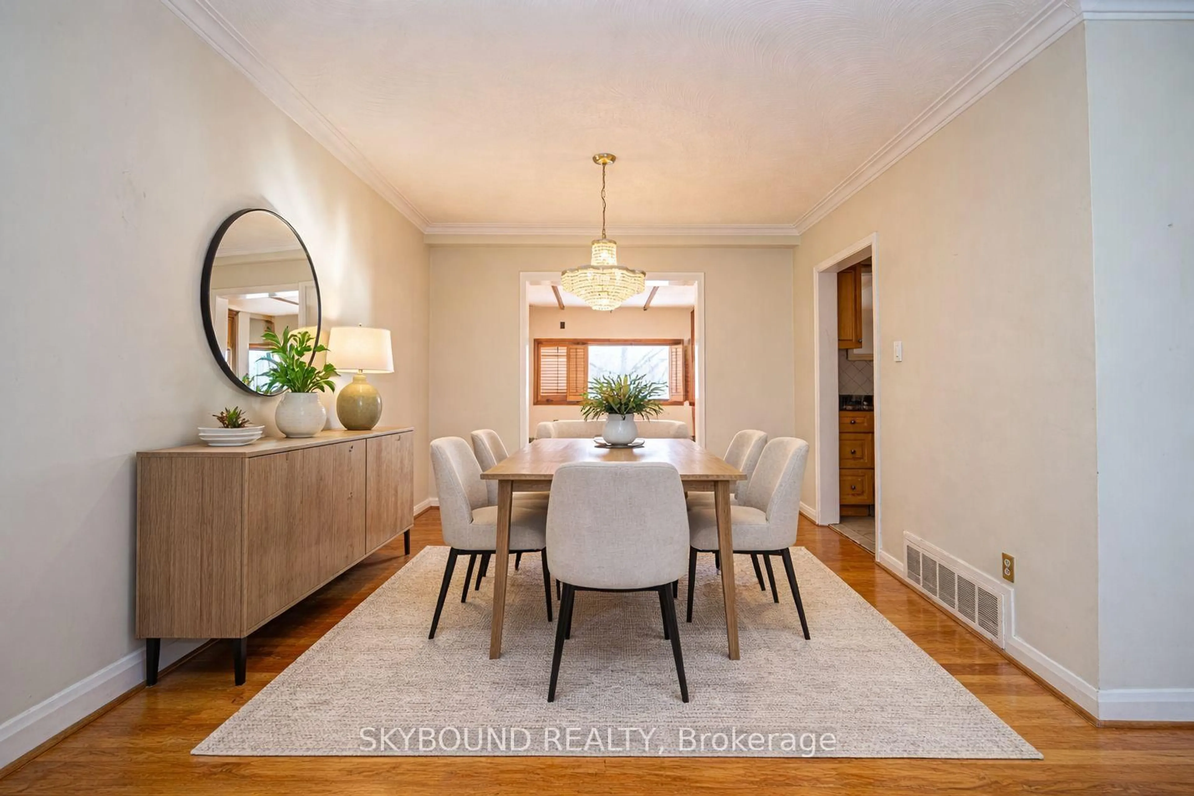 Dining room, wood/laminate floor for 9 Caronport Cres, Toronto Ontario M3A 1G9