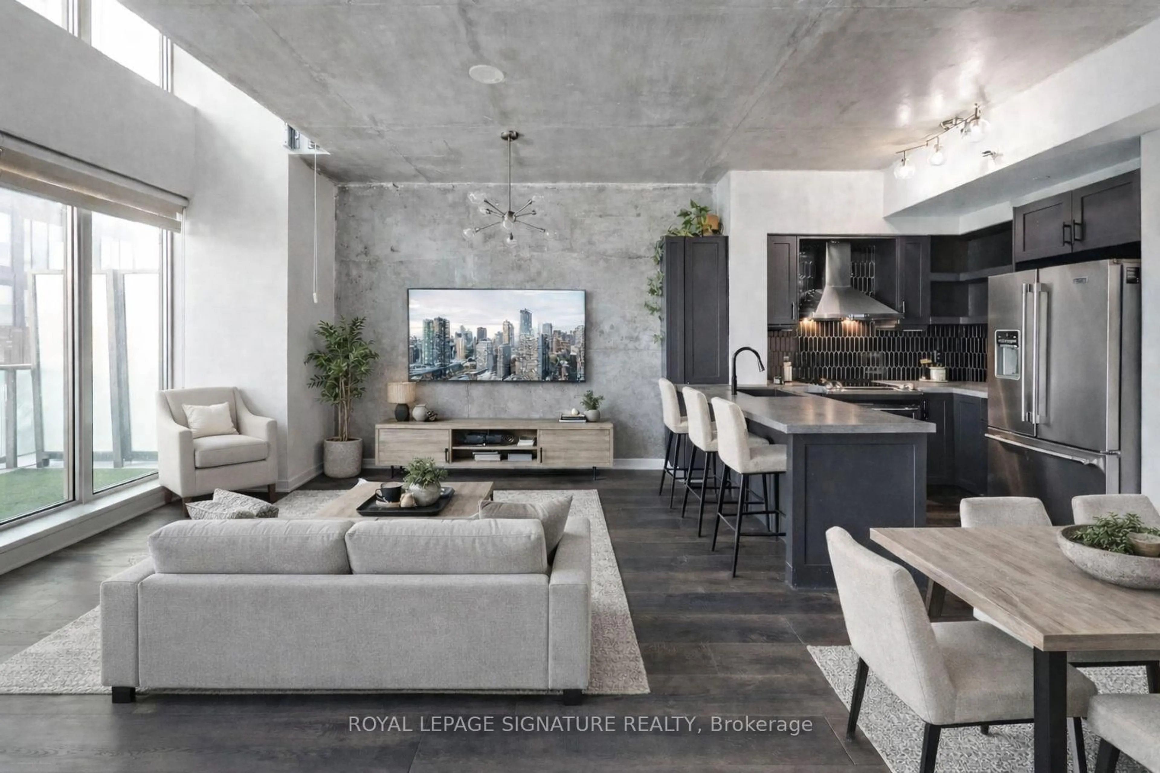 Living room with furniture, cement floor for 150 East Liberty St #811, Toronto Ontario M6K 3R5