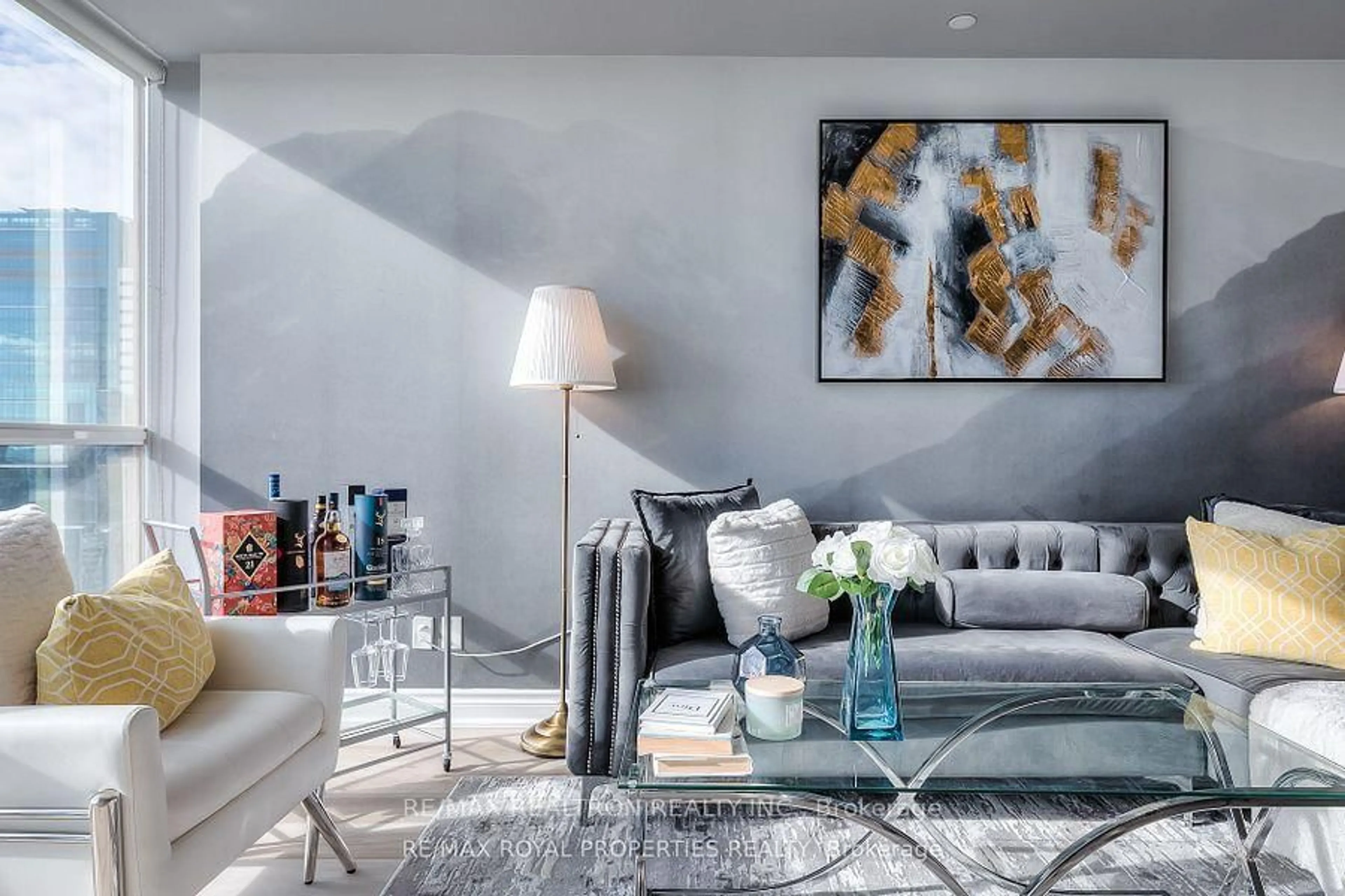 Living room with furniture, cement floor for 88 Blue Jays Way #3507, Toronto Ontario M5V 2G3