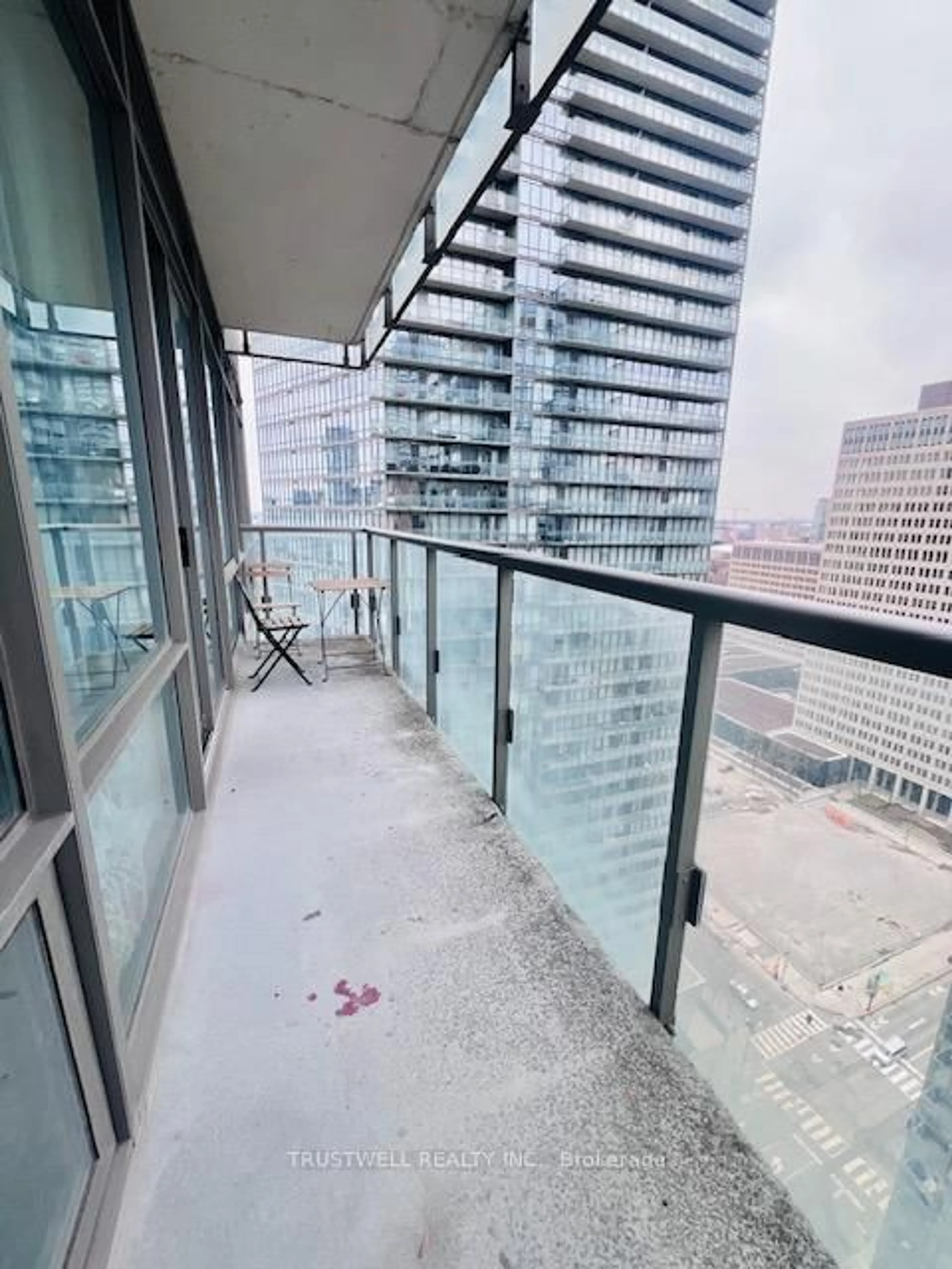 Balcony in the apartment, city buildings view from balcony for 38 Grenville St #2601, Toronto Ontario M4Y 1A5